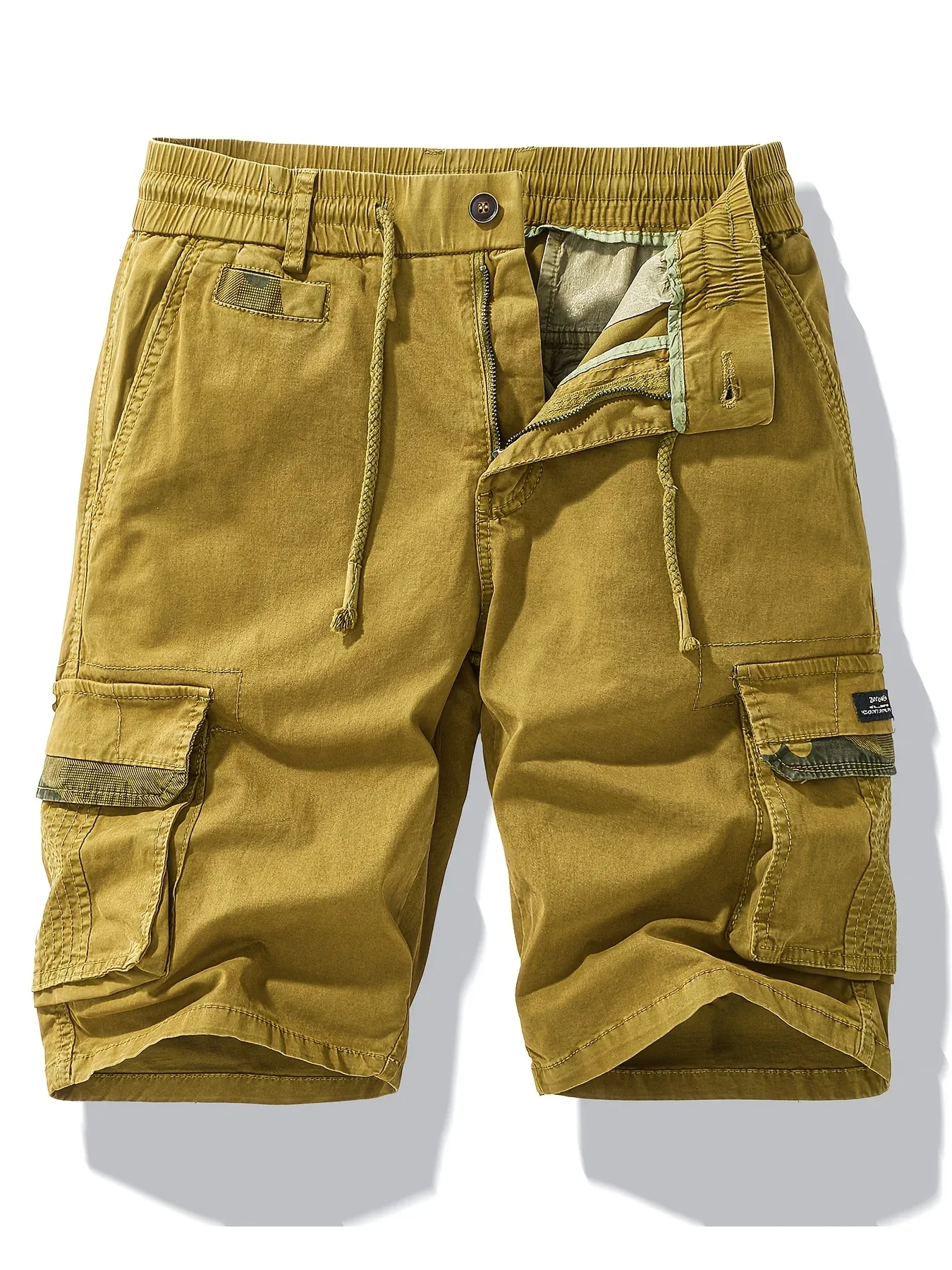Men'S Heavy-Duty Work Shorts - Olive Green Cargo Pants with Multiple Utility Pockets, Non- Fabric for Construction, Outdoor, Everyday Casual - Adjustable Drawstring Waist - Model 9385, Outdoor Apparel, Functional Design, Dura - Image 2
