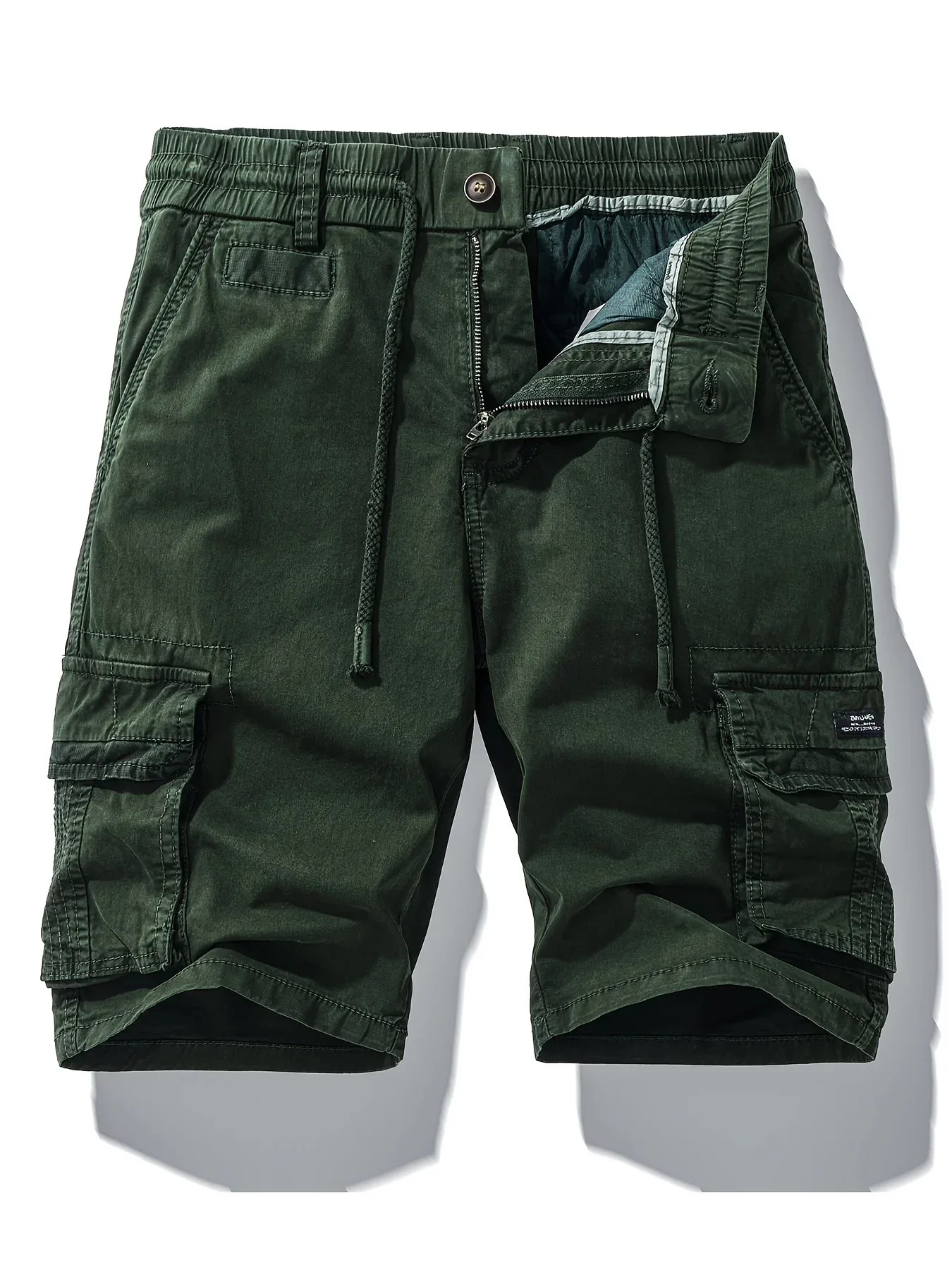 Men'S Heavy-Duty Work Shorts - Olive Green Cargo Pants with Multiple Utility Pockets, Non- Fabric for Construction, Outdoor, Everyday Casual - Adjustable Drawstring Waist - Model 9385, Outdoor Apparel, Functional Design, Dura - Image 3