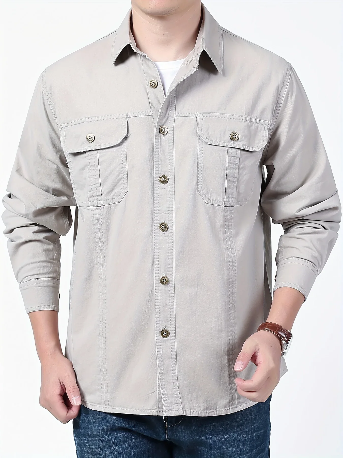 Men's Heavyweight Long Sleeve Shirt - Button-Up Formal & informal Shirt in, Classic Collar, Chest Pocket - Machine Washable Work, Outdoor, Everyday Shirt for Men - Spring/Fall Essential, Outdoor Casual Wear, Nonstretch Fabric - Image 14
