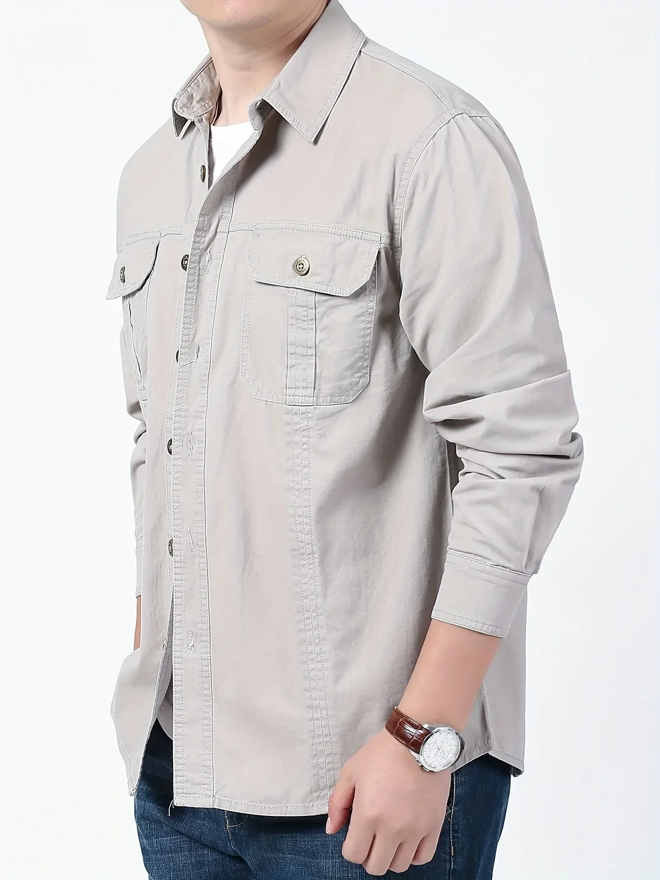 Men's Heavyweight Long Sleeve Shirt - Button-Up Formal & informal Shirt in, Classic Collar, Chest Pocket - Machine Washable Work, Outdoor, Everyday Shirt for Men - Spring/Fall Essential, Outdoor Casual Wear, Nonstretch Fabric - Image 16