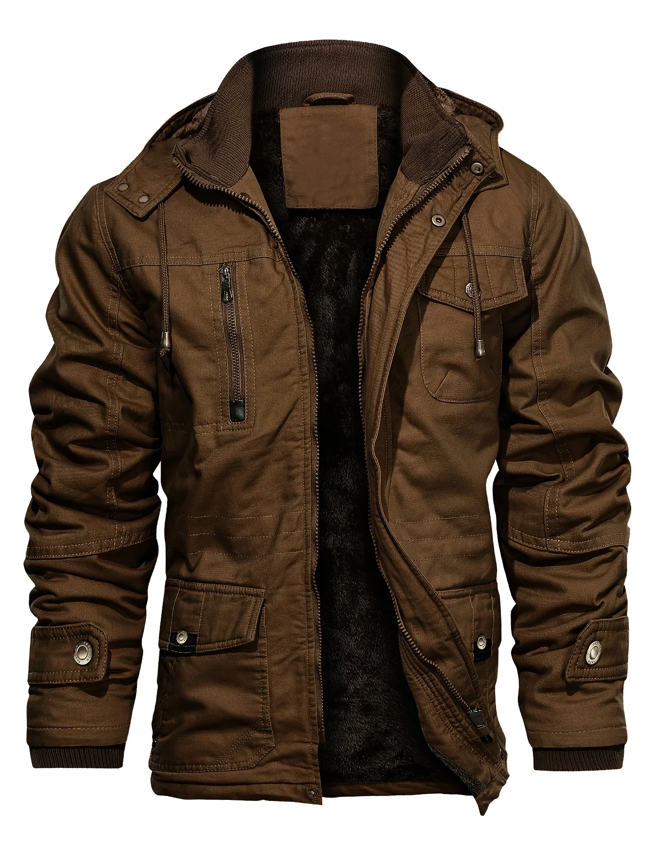 Men'S Heavyweight Winter Jacket - Thermal Insulated Cold Weather Coat with Zipper Closure, Multiple Utility Pockets - Loose Fit Military-style Outerwear for Hiking, Travel, Everyday - Black (Non-Stretch Polyester Construction