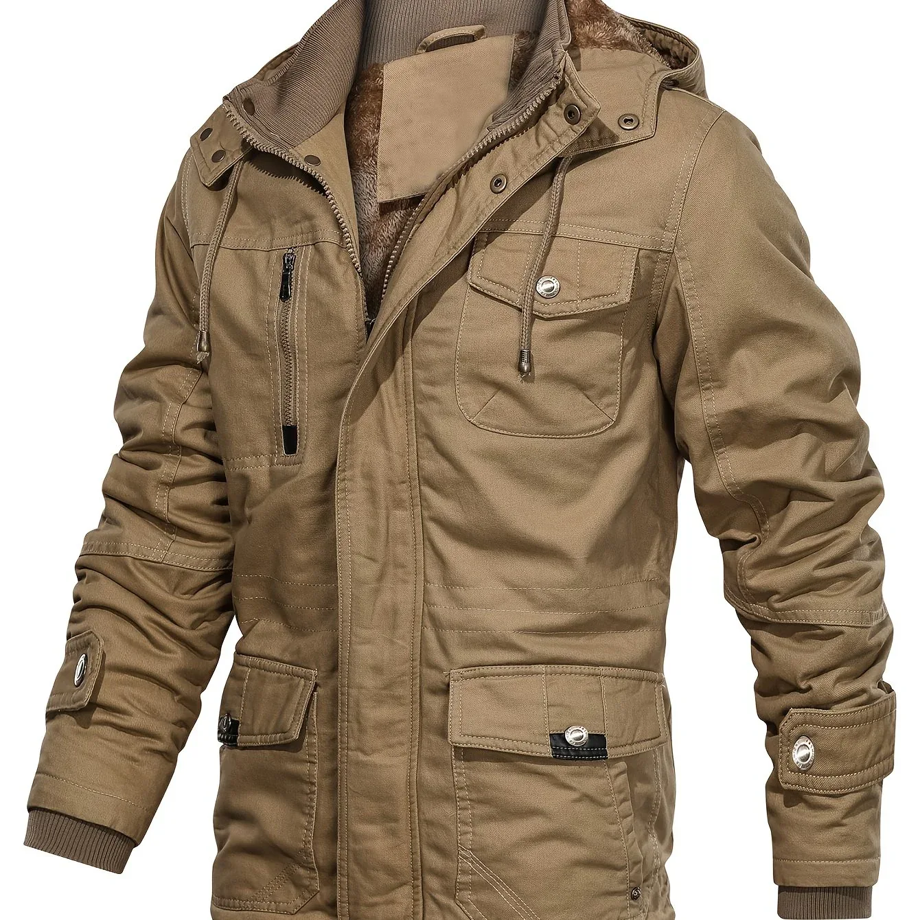 Men'S Heavyweight Winter Jacket - Thermal Insulated Cold Weather Coat with Zipper Closure, Multiple Utility Pockets - Loose Fit Military-style Outerwear for Hiking, Travel, Everyday - Black (Non-Stretch Polyester Construction - Image 12