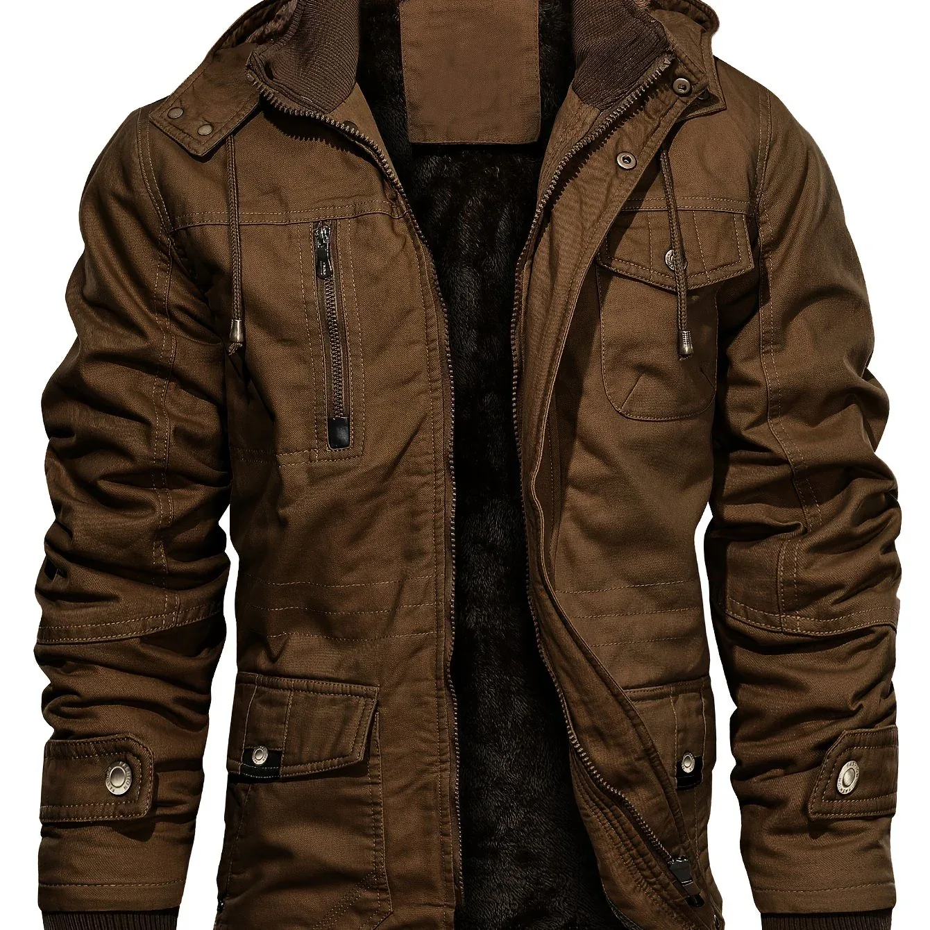 Men'S Heavyweight Winter Jacket - Thermal Insulated Cold Weather Coat with Zipper Closure, Multiple Utility Pockets - Loose Fit Military-style Outerwear for Hiking, Travel, Everyday - Black (Non-Stretch Polyester Construction - Image 13