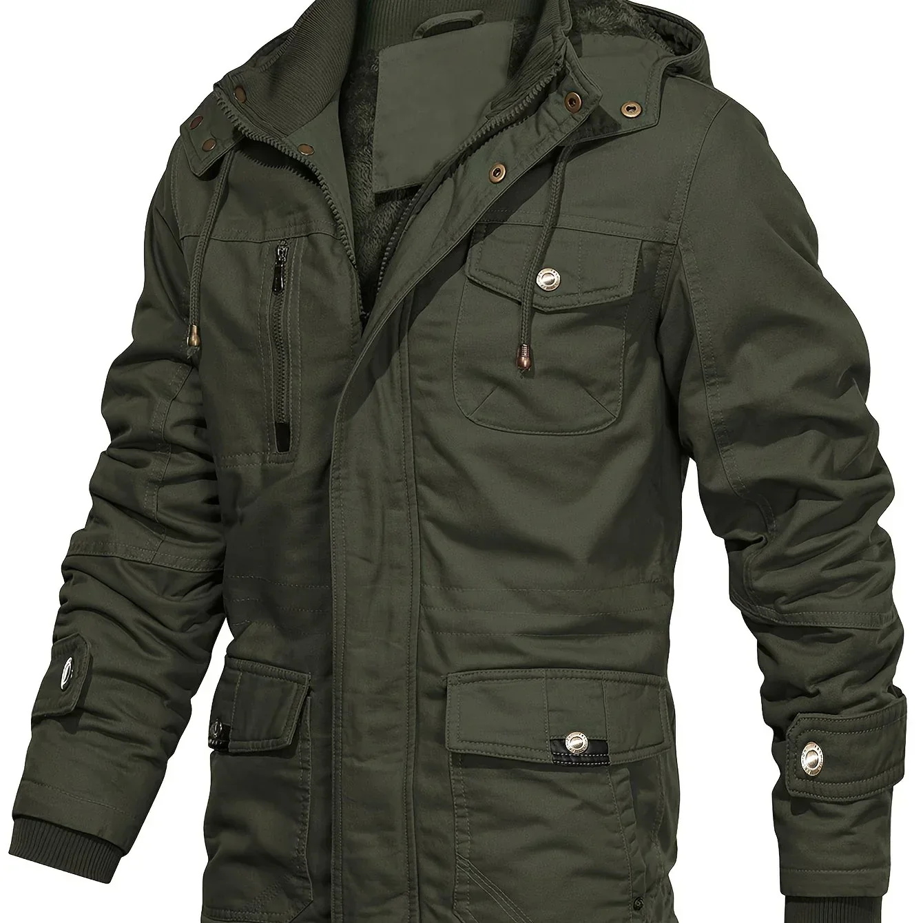 Men'S Heavyweight Winter Jacket - Thermal Insulated Cold Weather Coat with Zipper Closure, Multiple Utility Pockets - Loose Fit Military-style Outerwear for Hiking, Travel, Everyday - Black (Non-Stretch Polyester Construction - Image 14