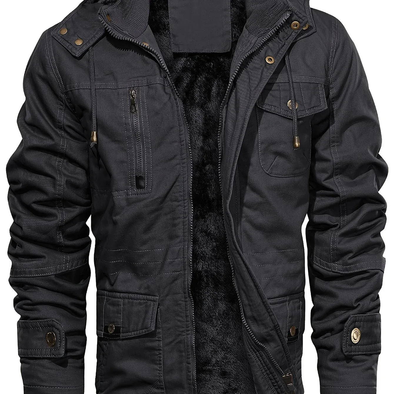 Men'S Heavyweight Winter Jacket - Thermal Insulated Cold Weather Coat with Zipper Closure, Multiple Utility Pockets - Loose Fit Military-style Outerwear for Hiking, Travel, Everyday - Black (Non-Stretch Polyester Construction - Image 15