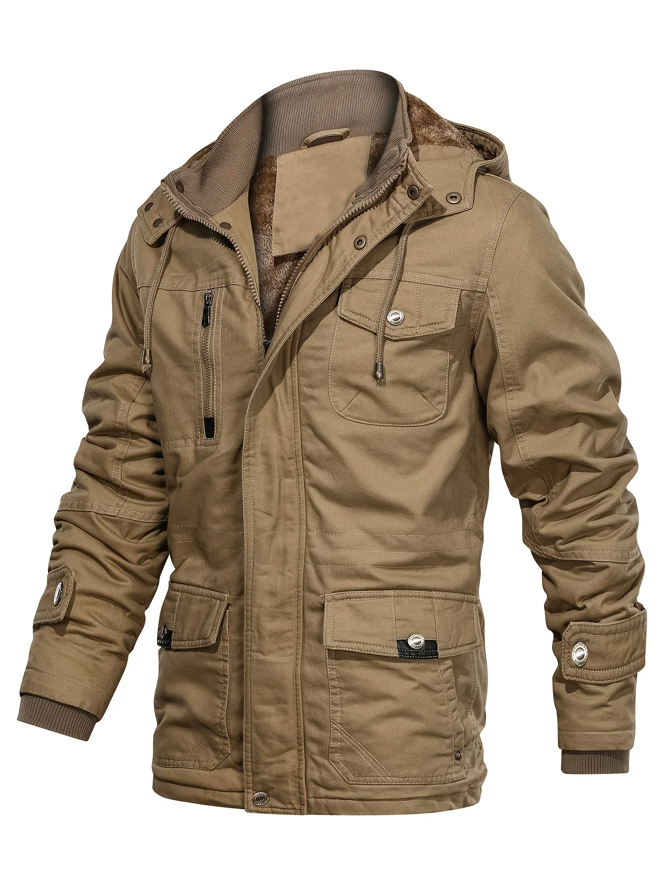 Men'S Heavyweight Winter Jacket - Thermal Insulated Cold Weather Coat with Zipper Closure, Multiple Utility Pockets - Loose Fit Military-style Outerwear for Hiking, Travel, Everyday - Black (Non-Stretch Polyester Construction - Image 3