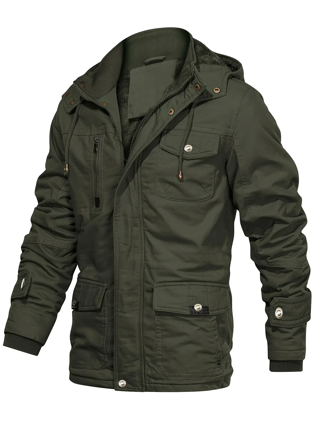 Men'S Heavyweight Winter Jacket - Thermal Insulated Cold Weather Coat with Zipper Closure, Multiple Utility Pockets - Loose Fit Military-style Outerwear for Hiking, Travel, Everyday - Black (Non-Stretch Polyester Construction - Image 4
