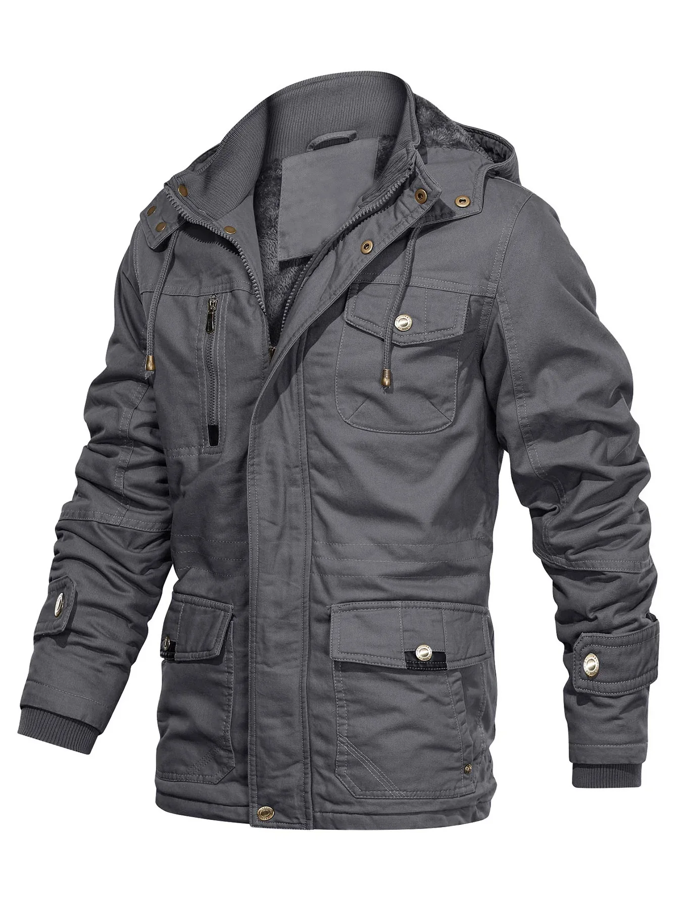 Men'S Heavyweight Winter Jacket - Thermal Insulated Cold Weather Coat with Zipper Closure, Multiple Utility Pockets - Loose Fit Military-style Outerwear for Hiking, Travel, Everyday - Black (Non-Stretch Polyester Construction - Image 5