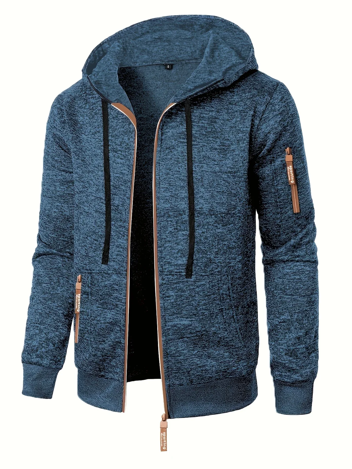 Men'S Hooded Zip-Up Sweater Jacket - Long Sleeve Thin Fleece-Lined Casual Outerwear with Front Pockets, Solid Black, Regular Fit for Fall & Winter, Autumn Winter Apparel | Hooded Sweater | Zippered Jacket, Knit, Men Hoodie Zi