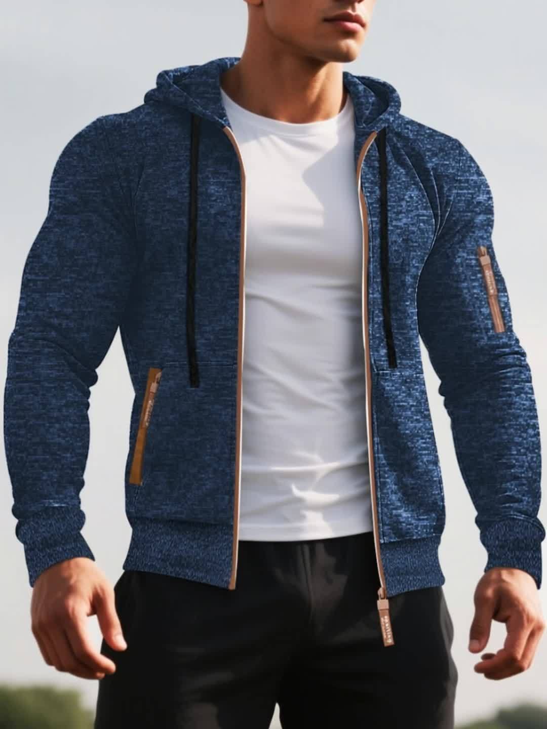 Men'S Hooded Zip-Up Sweater Jacket - Long Sleeve Thin Fleece-Lined Casual Outerwear with Front Pockets, Solid Black, Regular Fit for Fall & Winter, Autumn Winter Apparel | Hooded Sweater | Zippered Jacket, Knit, Men Hoodie Zi - Image 11