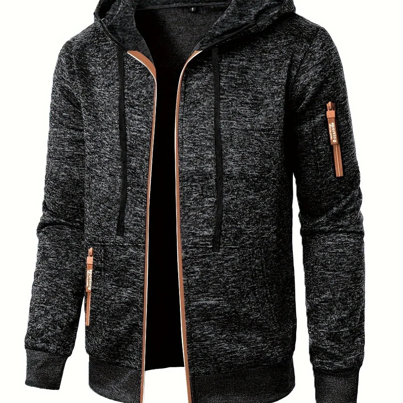 Men'S Hooded Zip-Up Sweater Jacket - Long Sleeve Thin Fleece-Lined Casual Outerwear with Front Pockets, Solid Black, Regular Fit for Fall & Winter, Autumn Winter Apparel | Hooded Sweater | Zippered Jacket, Knit, Men Hoodie Zi - Image 22
