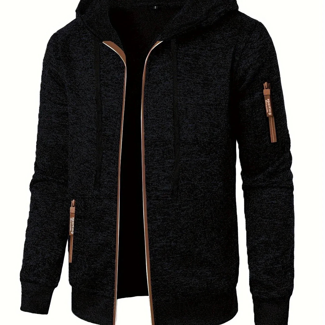 Men'S Hooded Zip-Up Sweater Jacket - Long Sleeve Thin Fleece-Lined Casual Outerwear with Front Pockets, Solid Black, Regular Fit for Fall & Winter, Autumn Winter Apparel | Hooded Sweater | Zippered Jacket, Knit, Men Hoodie Zi - Image 23
