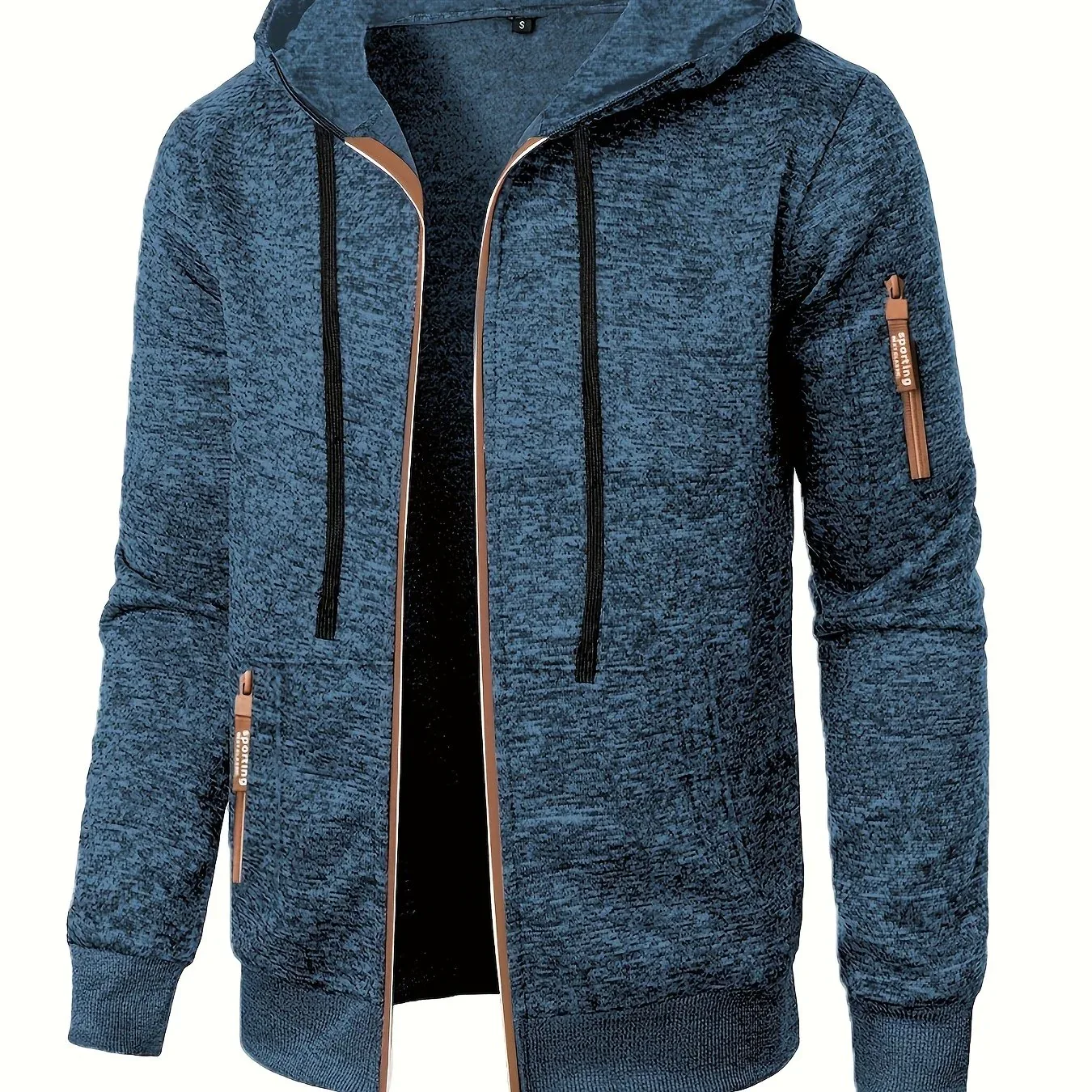 Men'S Hooded Zip-Up Sweater Jacket - Long Sleeve Thin Fleece-Lined Casual Outerwear with Front Pockets, Solid Black, Regular Fit for Fall & Winter, Autumn Winter Apparel | Hooded Sweater | Zippered Jacket, Knit, Men Hoodie Zi - Image 24