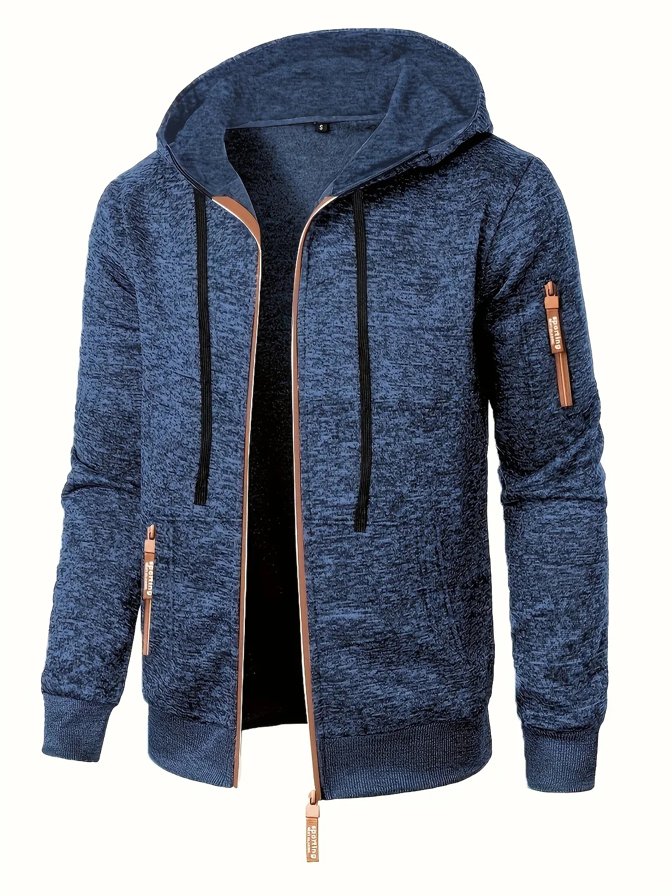 Men'S Hooded Zip-Up Sweater Jacket - Long Sleeve Thin Fleece-Lined Casual Outerwear with Front Pockets, Solid Black, Regular Fit for Fall & Winter, Autumn Winter Apparel | Hooded Sweater | Zippered Jacket, Knit, Men Hoodie Zi - Image 3