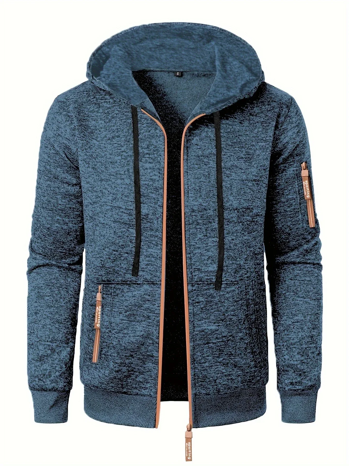 Men'S Hooded Zip-Up Sweater Jacket - Long Sleeve Thin Fleece-Lined Casual Outerwear with Front Pockets, Solid Black, Regular Fit for Fall & Winter, Autumn Winter Apparel | Hooded Sweater | Zippered Jacket, Knit, Men Hoodie Zi - Image 6