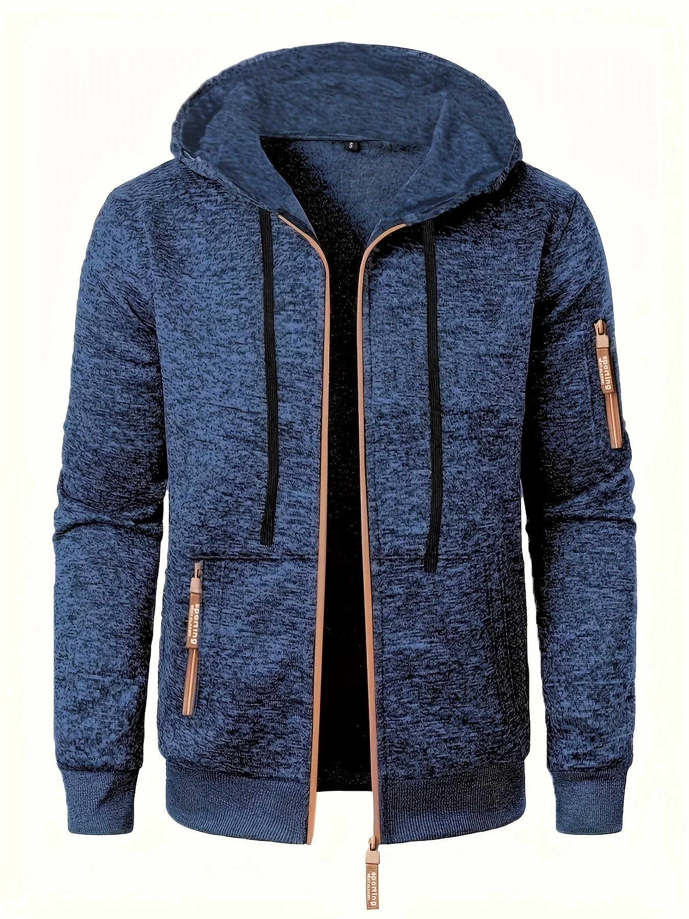 Men'S Hooded Zip-Up Sweater Jacket - Long Sleeve Thin Fleece-Lined Casual Outerwear with Front Pockets, Solid Black, Regular Fit for Fall & Winter, Autumn Winter Apparel | Hooded Sweater | Zippered Jacket, Knit, Men Hoodie Zi - Image 7