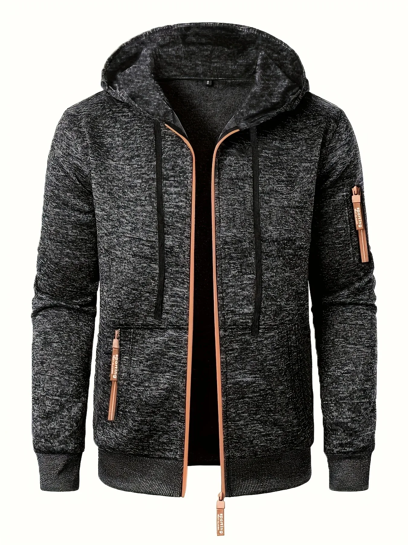 Men'S Hooded Zip-Up Sweater Jacket - Long Sleeve Thin Fleece-Lined Casual Outerwear with Front Pockets, Solid Black, Regular Fit for Fall & Winter, Autumn Winter Apparel | Hooded Sweater | Zippered Jacket, Knit, Men Hoodie Zi - Image 8