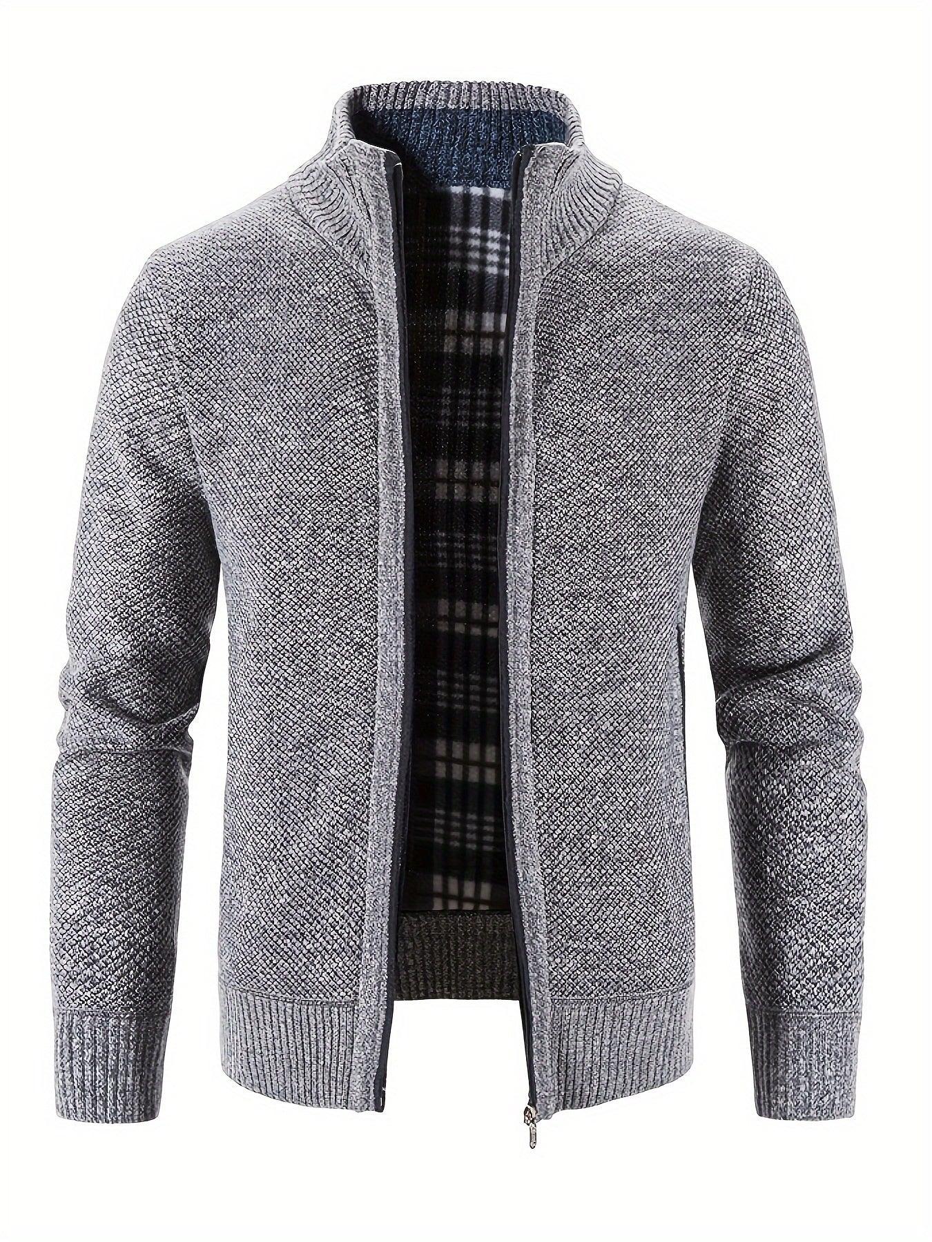 Men'S Knitted Cardigan Sweater | High Neck, Long Sleeve, Rib-Knit, All-Season, Casual Style - Image 2