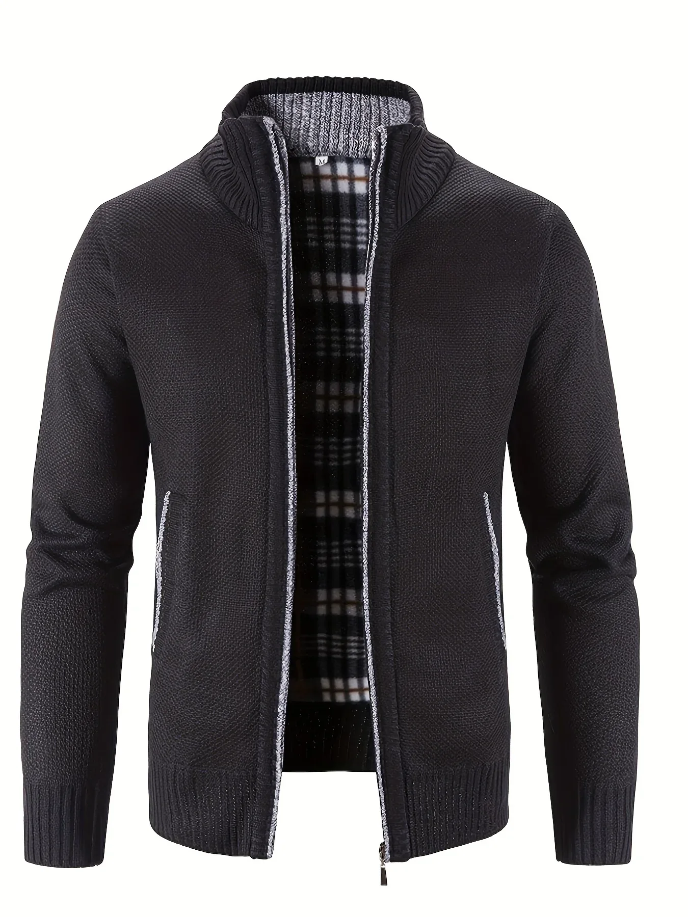 Men'S Knitted Cardigan Sweater | High Neck, Long Sleeve, Rib-Knit, All-Season, Casual Style - Image 3