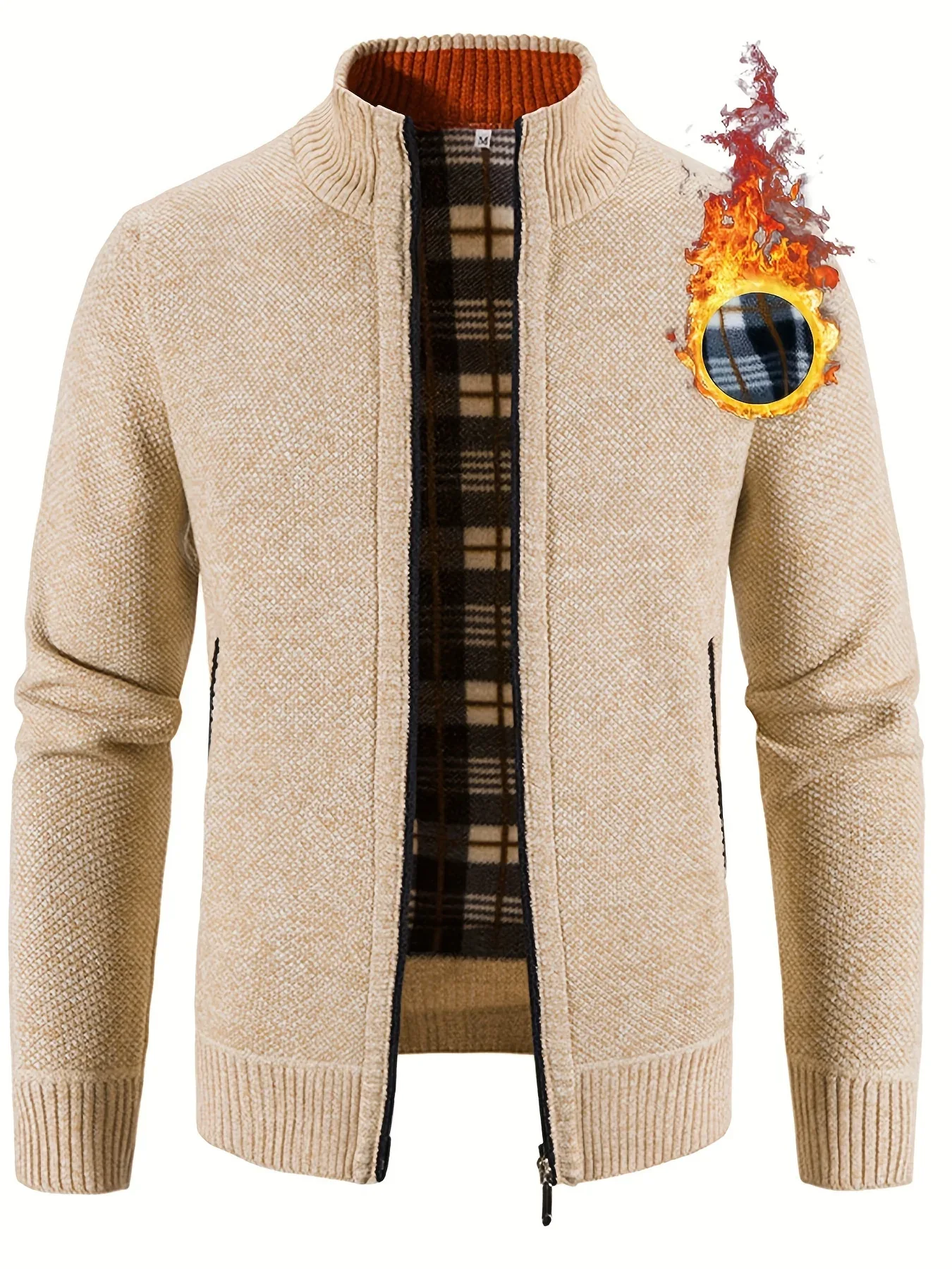 Men'S Knitted Cardigan Sweater | High Neck, Long Sleeve, Rib-Knit, All-Season, Casual Style - Image 4