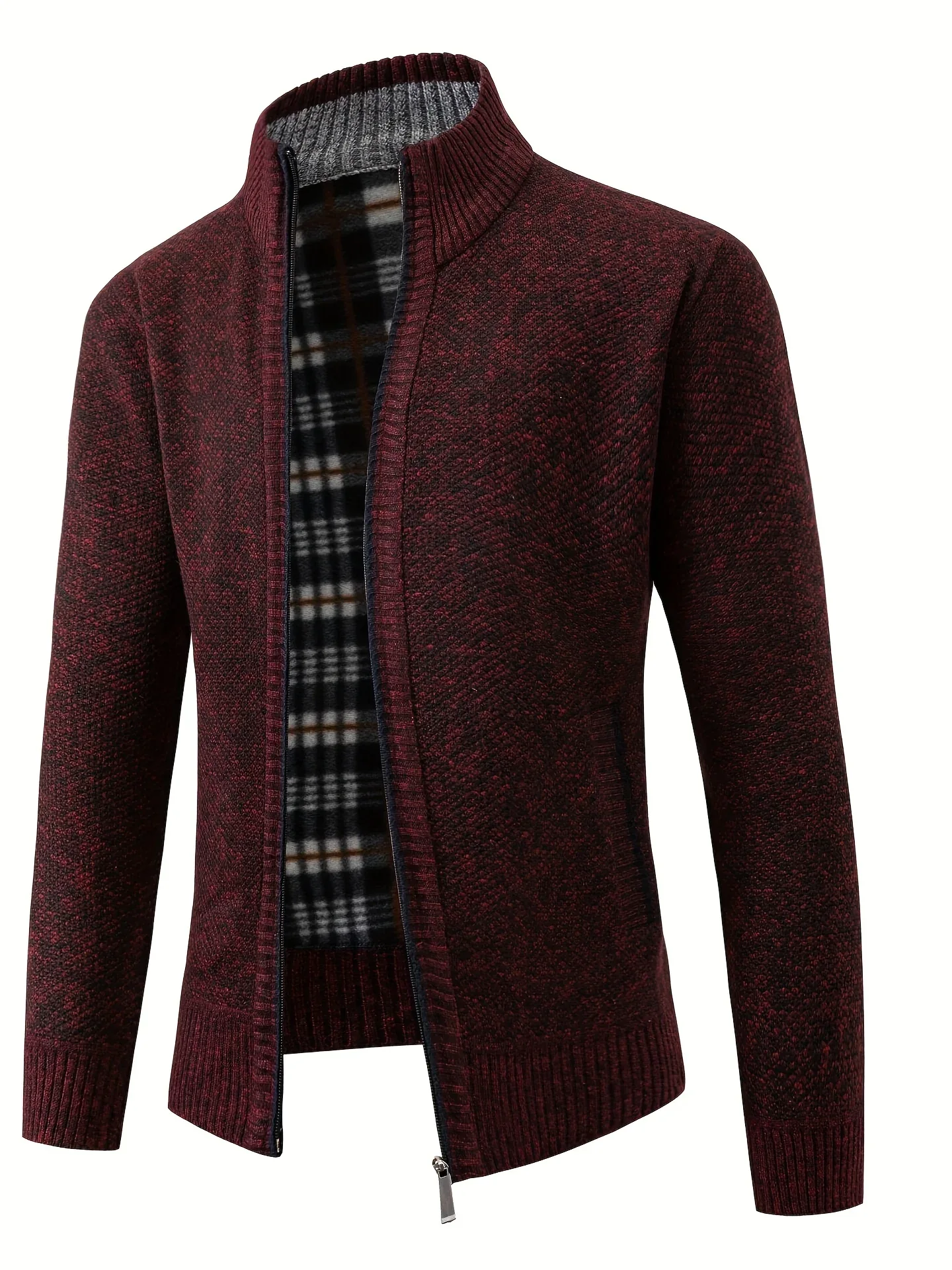 Men'S Knitted Cardigan Sweater | High Neck, Long Sleeve, Rib-Knit, All-Season, Casual Style - Image 6