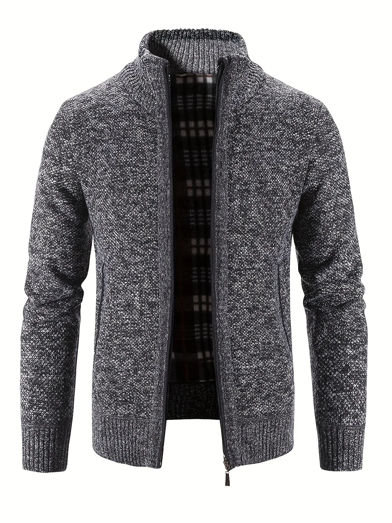 Men'S Knitted Cardigan Sweater | High Neck, Long Sleeve, Rib-Knit, All-Season, Casual Style - Image 7