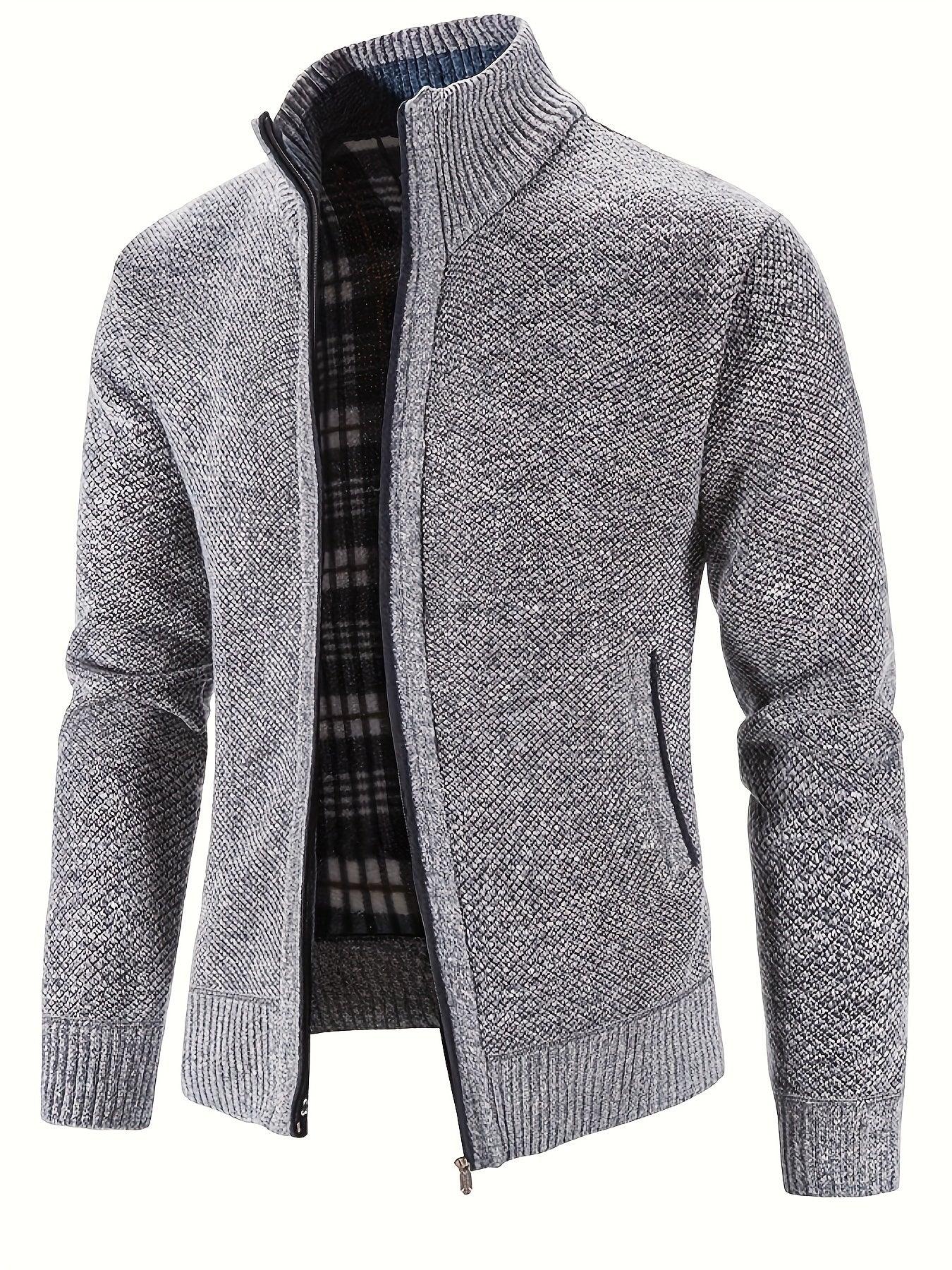 Men'S Knitted Cardigan Sweater | High Neck, Long Sleeve, Rib-Knit, All-Season, Casual Style - Image 8