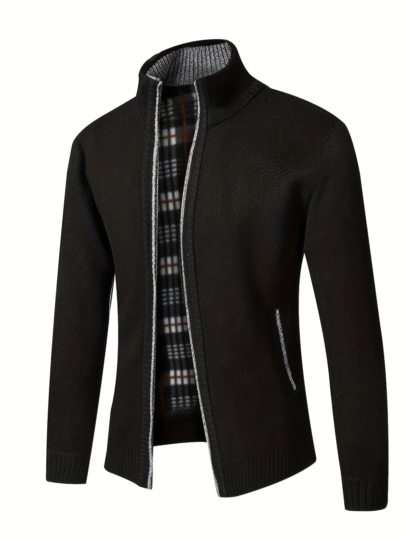 Men'S Knitted Cardigan Sweater | High Neck, Long Sleeve, Rib-Knit, All-Season, Casual Style - Image 9