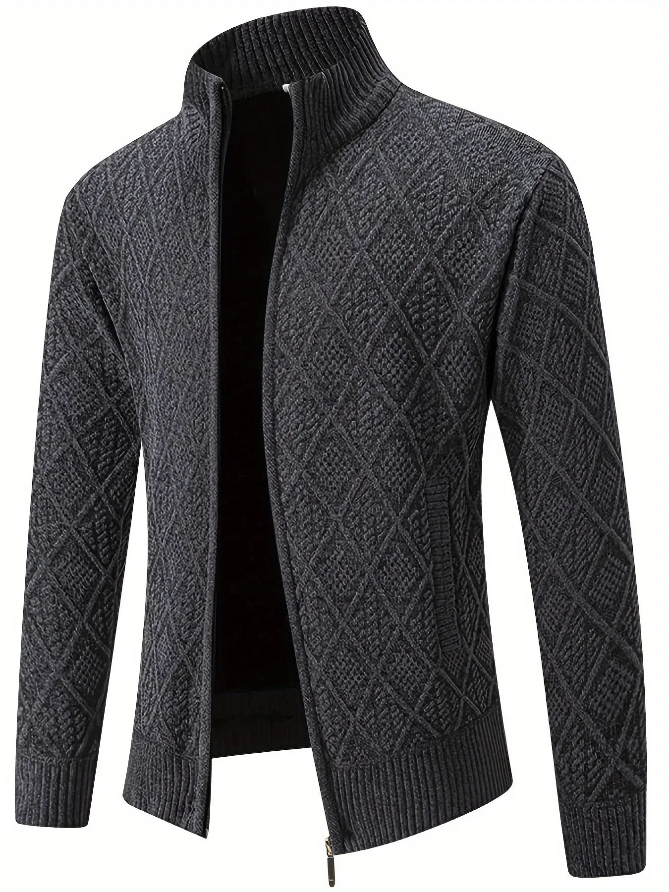 Men's Knitted Sweater Korean Style Autumn and Winter Trendy Casual Stand Collar Cardigan Jacket for Men, Comfortable and Versatile Rhombus Pattern - Image 11