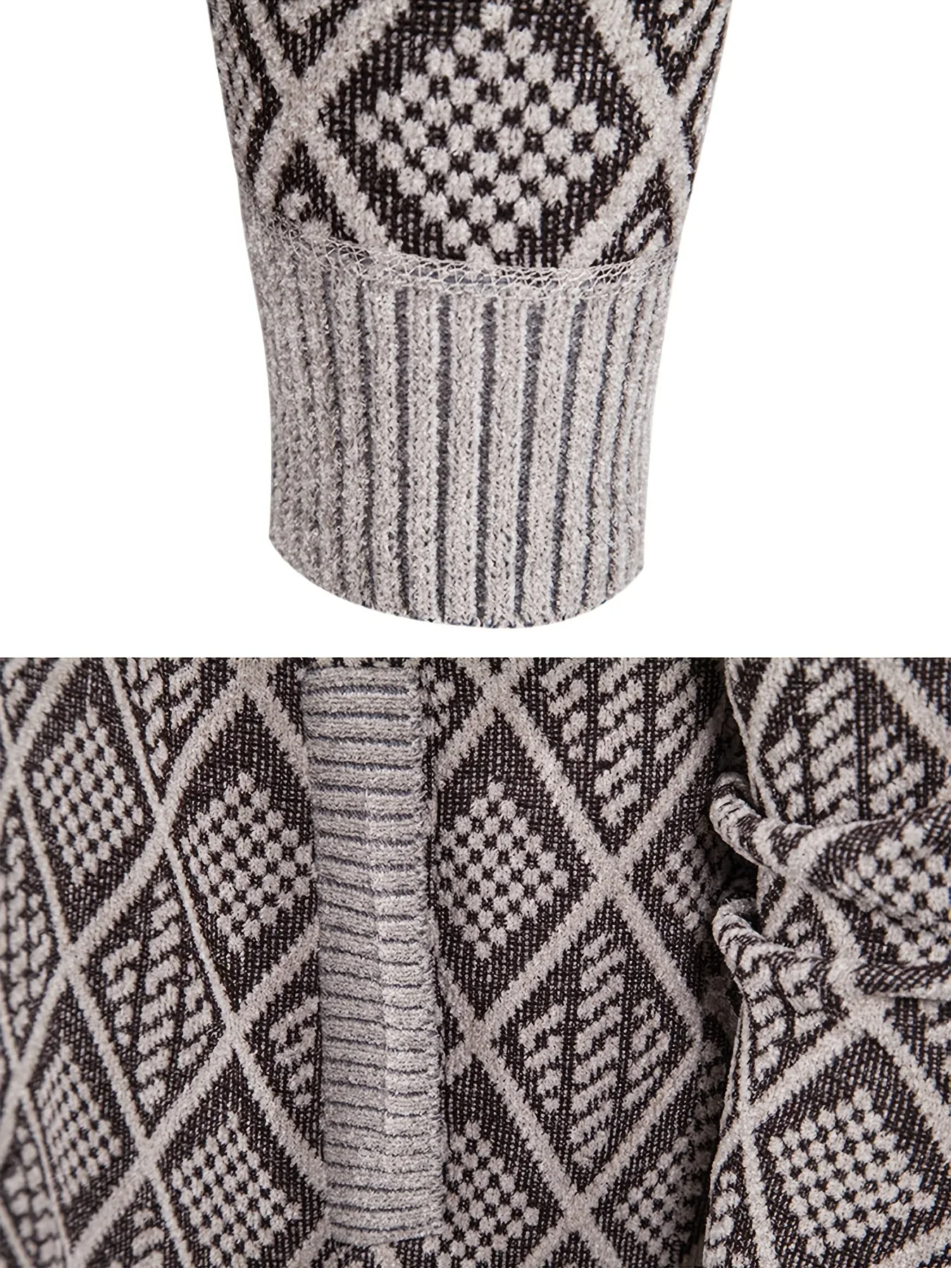 Men's Knitted Sweater Korean Style Autumn and Winter Trendy Casual Stand Collar Cardigan Jacket for Men, Comfortable and Versatile Rhombus Pattern - Image 13