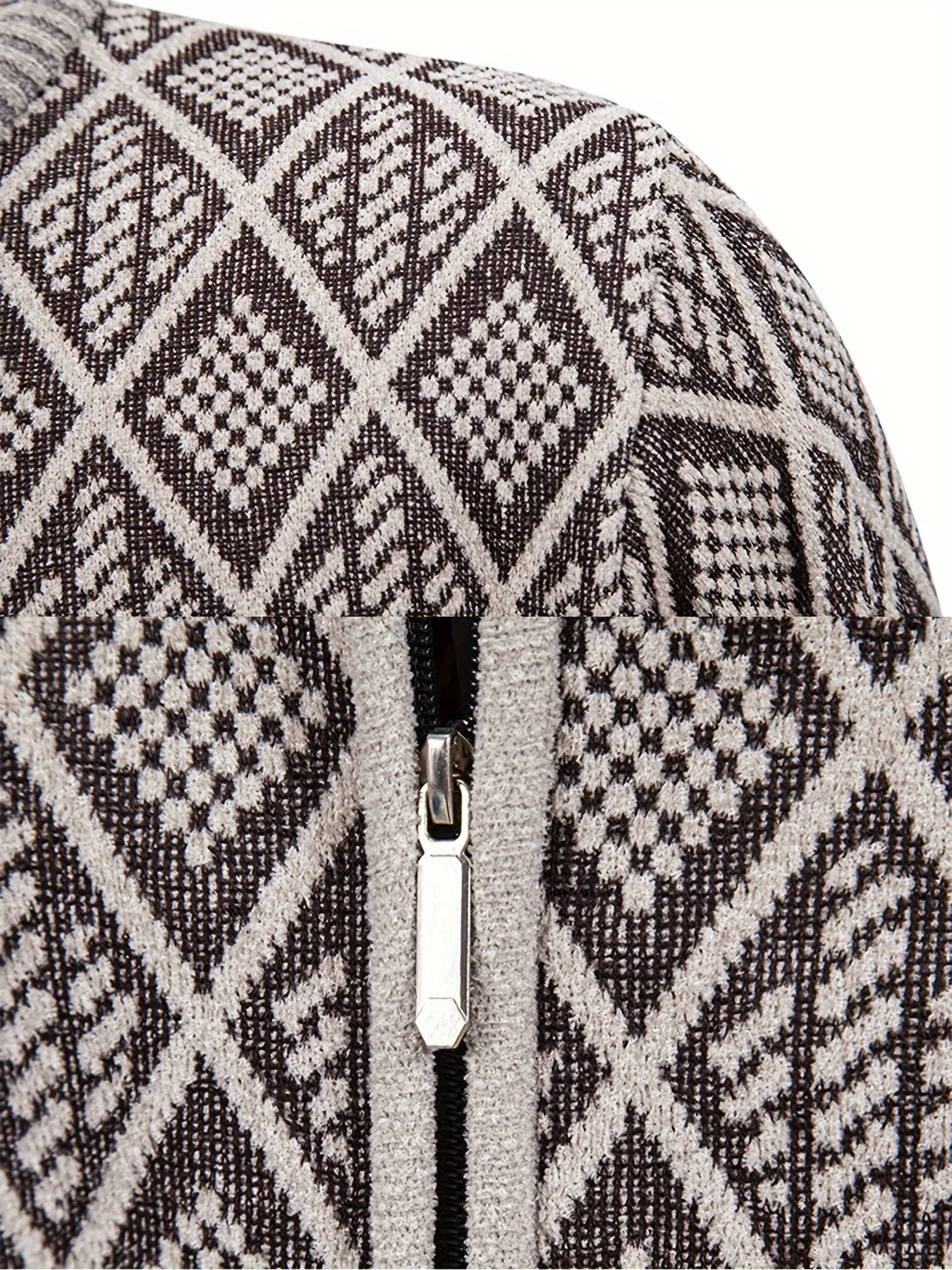 Men's Knitted Sweater Korean Style Autumn and Winter Trendy Casual Stand Collar Cardigan Jacket for Men, Comfortable and Versatile Rhombus Pattern - Image 14