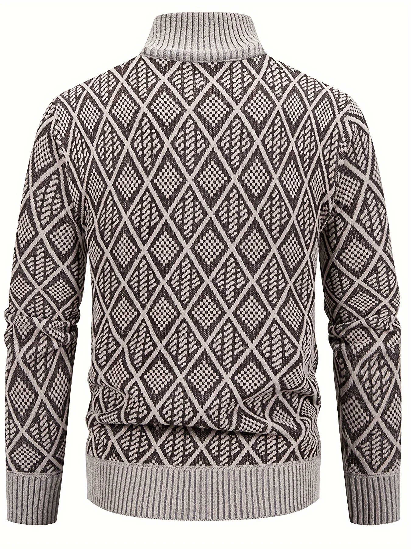 Men's Knitted Sweater Korean Style Autumn and Winter Trendy Casual Stand Collar Cardigan Jacket for Men, Comfortable and Versatile Rhombus Pattern - Image 6