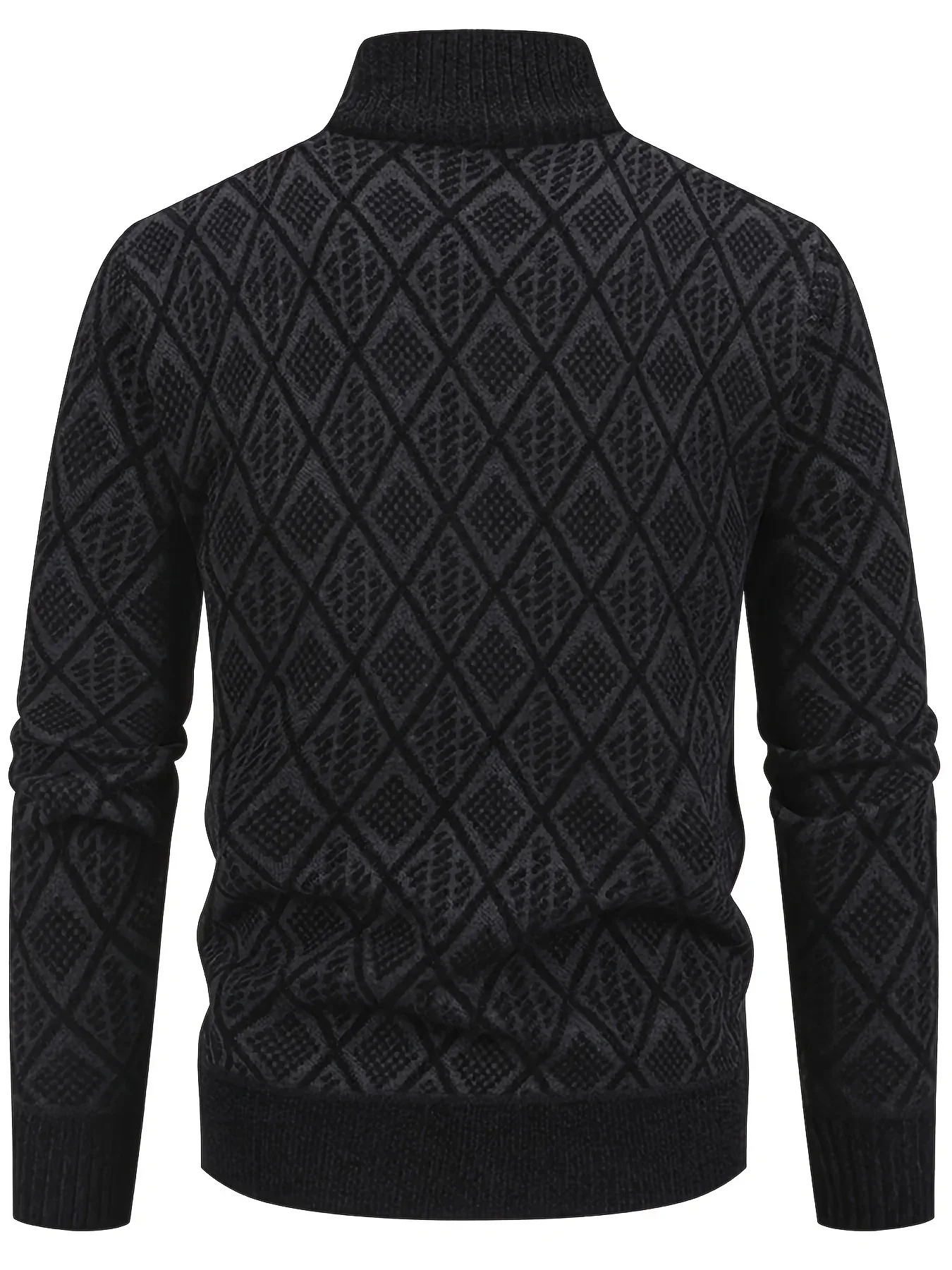 Men's Knitted Sweater Korean Style Autumn and Winter Trendy Casual Stand Collar Cardigan Jacket for Men, Comfortable and Versatile Rhombus Pattern - Image 8