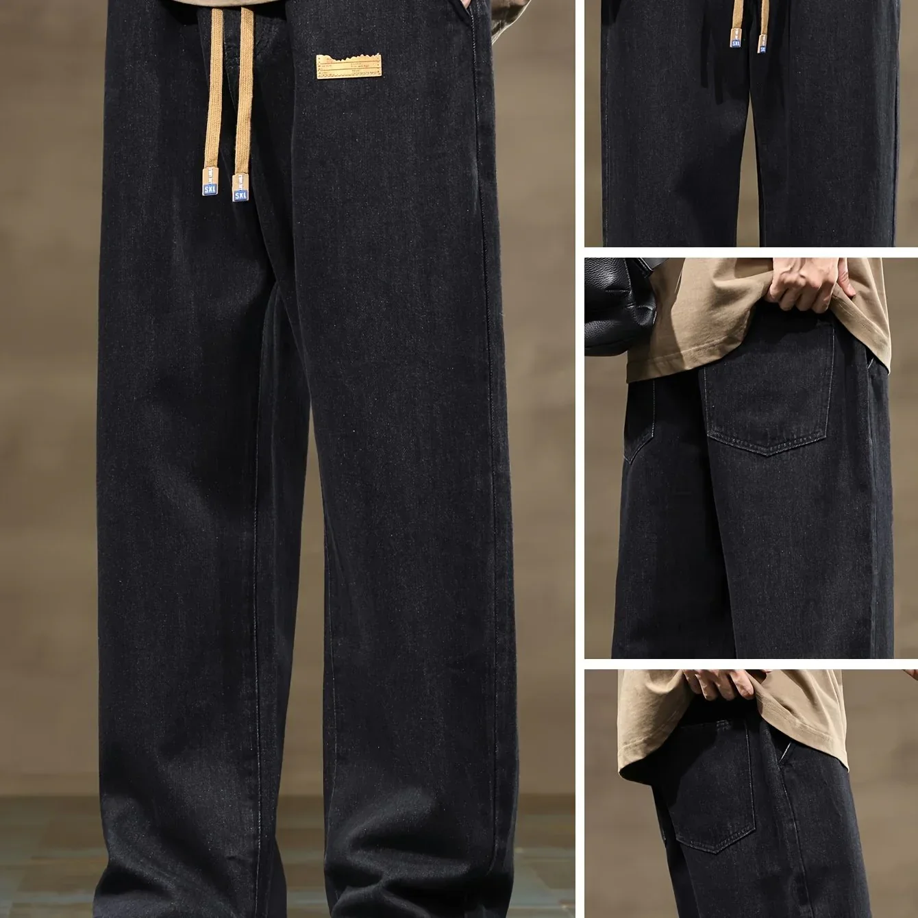 Men's Korean Style Light Blue Jeans 2025 Spring/Autumn New Washed Durable Comfortable Drawstring Straight-Leg Pants, Stylish and Versatile Casual Trousers Suitable for All Seasons by Gengyuan - Image 11