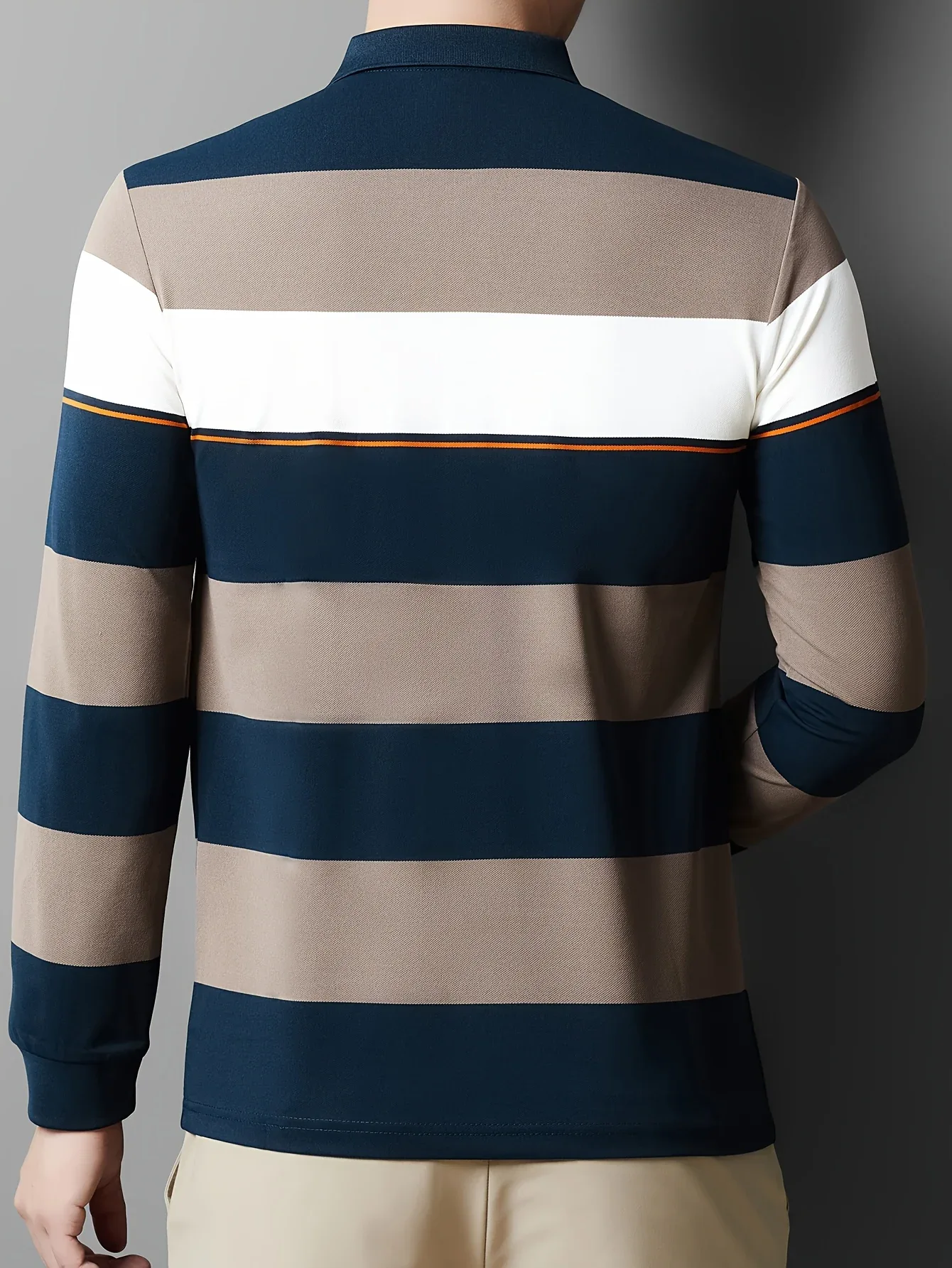 Men'S Long Sleeve Shirt - Formal & Casual Button-Up Shirt with Dark Green & Beige Horizontal Stripes, Button-Front Placket, Non-Stretch Fabric for Office, Golf, Casual Attire - Spring/Fall Wardrobe Essential, Spring Fashion, - Image 10