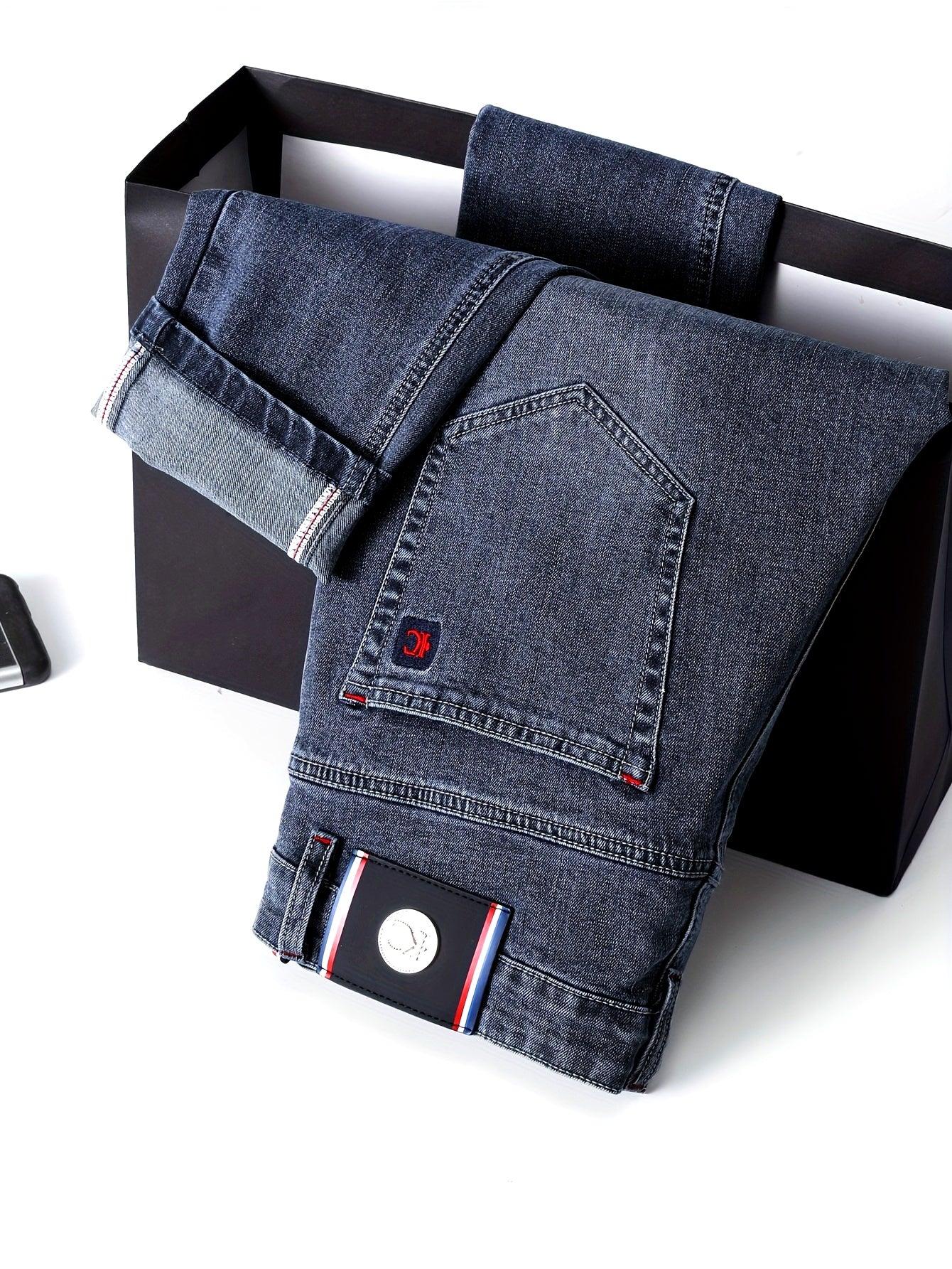 Men's Skinny Jeans - Stretch Non-See-Through Slim Fit Pants with Dark Blue-Gray Washed Look, Machine Washable for Business Casual & Casual Attire - Fall/Winter Season (Adult Men)