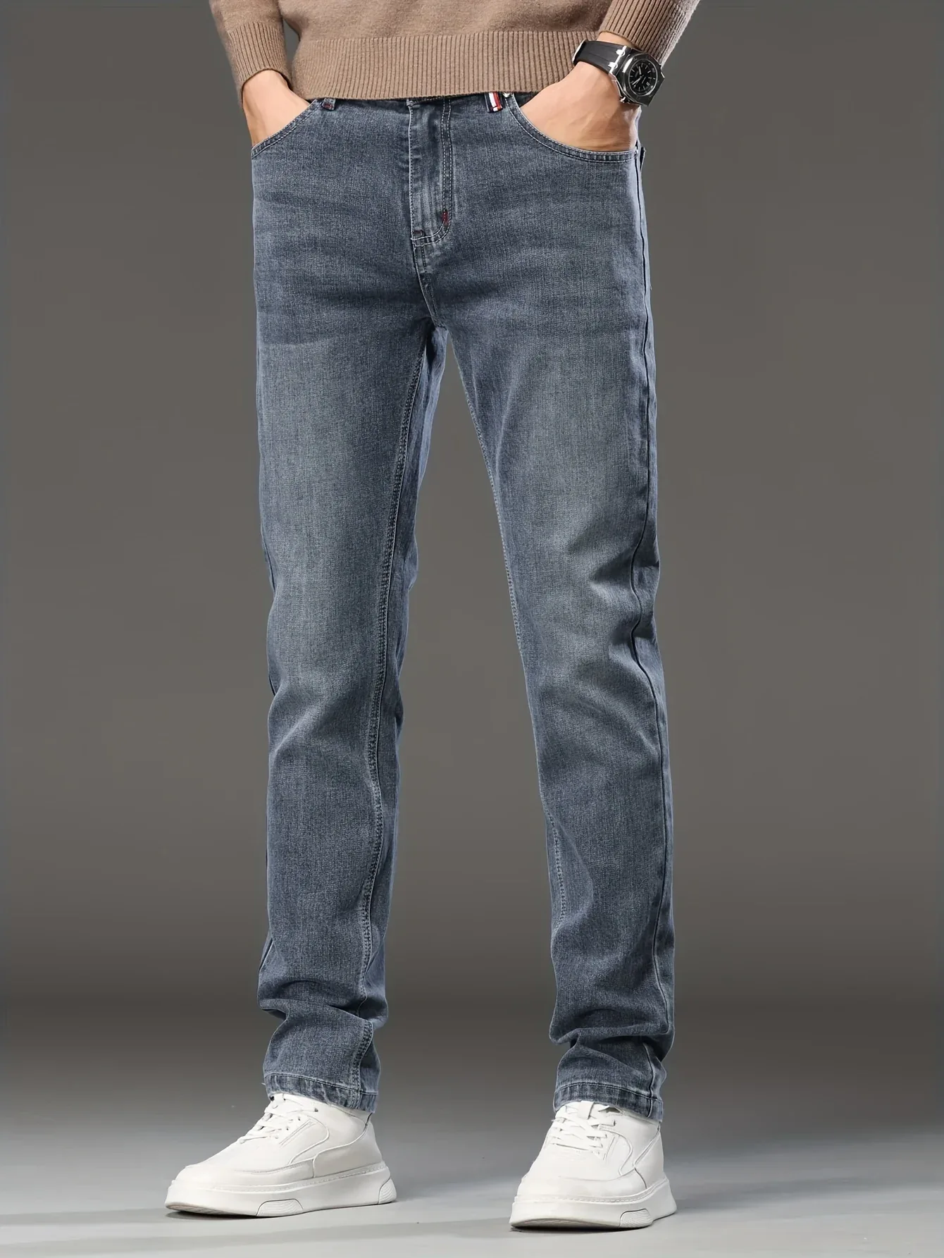 Men's Skinny Jeans - Stretch Non-See-Through Slim Fit Pants with Dark Blue-Gray Washed Look, Machine Washable for Business Casual & Casual Attire - Fall/Winter Season (Adult Men) - Image 4