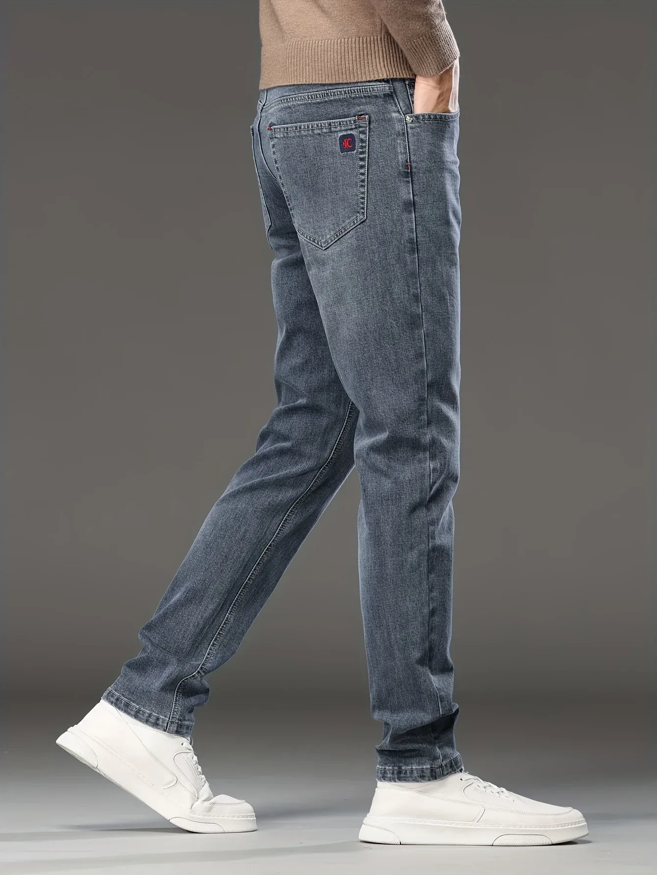 Men's Skinny Jeans - Stretch Non-See-Through Slim Fit Pants with Dark Blue-Gray Washed Look, Machine Washable for Business Casual & Casual Attire - Fall/Winter Season (Adult Men) - Image 5