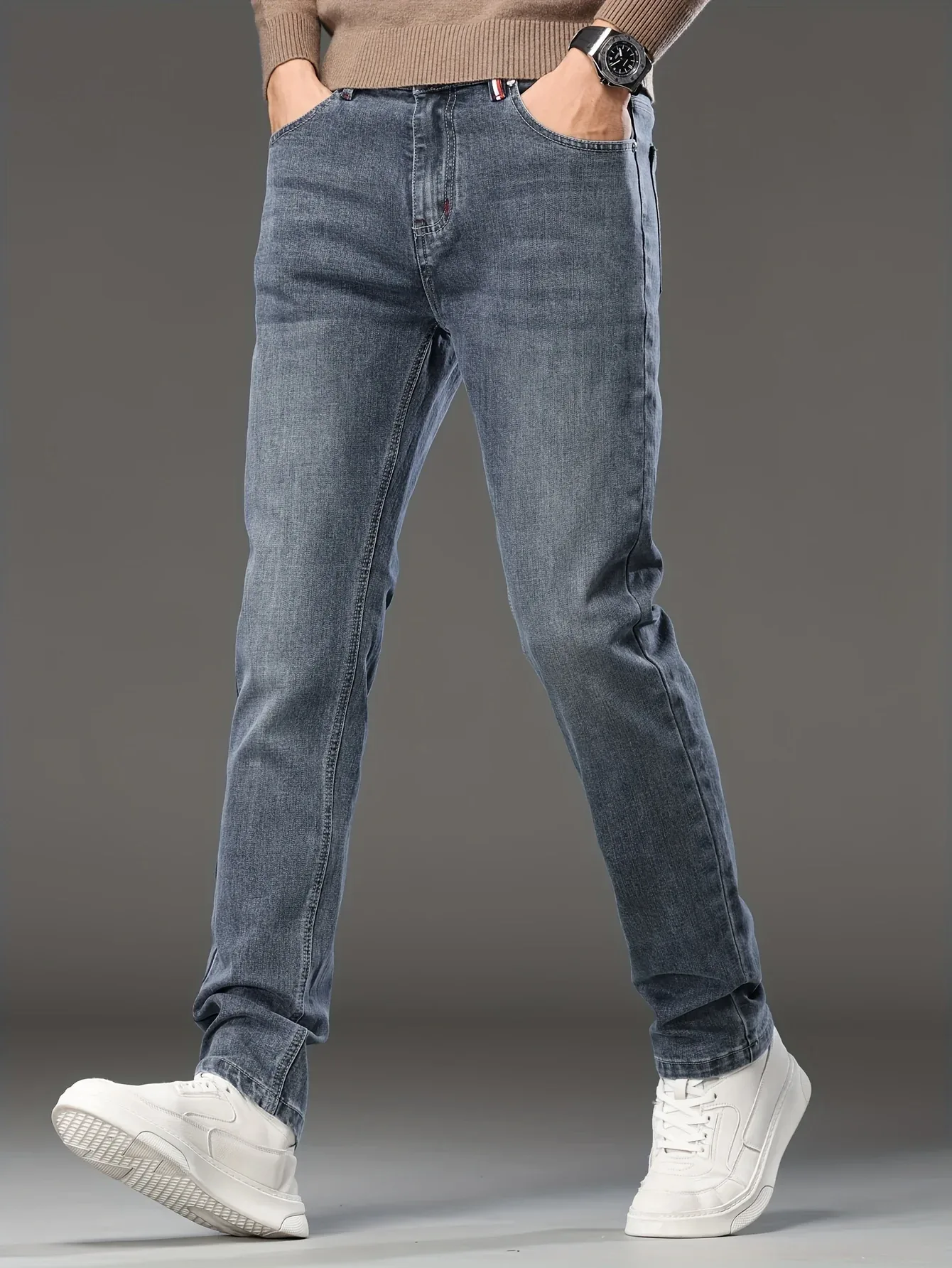 Men's Skinny Jeans - Stretch Non-See-Through Slim Fit Pants with Dark Blue-Gray Washed Look, Machine Washable for Business Casual & Casual Attire - Fall/Winter Season (Adult Men) - Image 7
