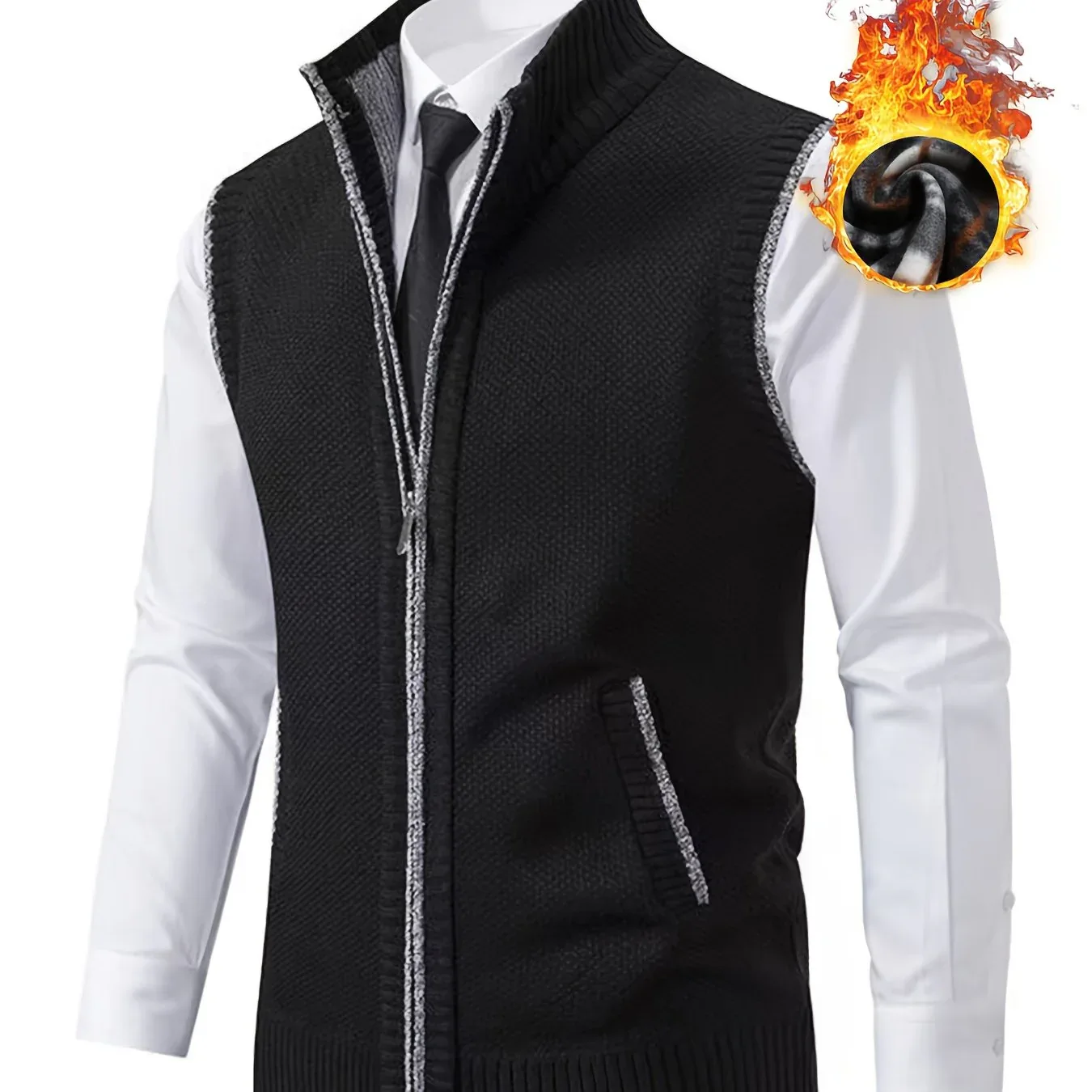 Men's Sleeveless Zip-Front Vest Jacket - Elegant Short-Sleeve Blazer with Collar & Real Pockets, Machine Washable Tailored Fit for Office, Semi-Formal & Casual Wear - Coat (No Belt Required) - Image 11