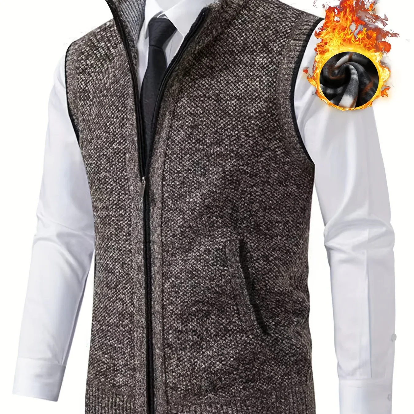 Men's Sleeveless Zip-Front Vest Jacket - Elegant Short-Sleeve Blazer with Collar & Real Pockets, Machine Washable Tailored Fit for Office, Semi-Formal & Casual Wear - Coat (No Belt Required) - Image 12