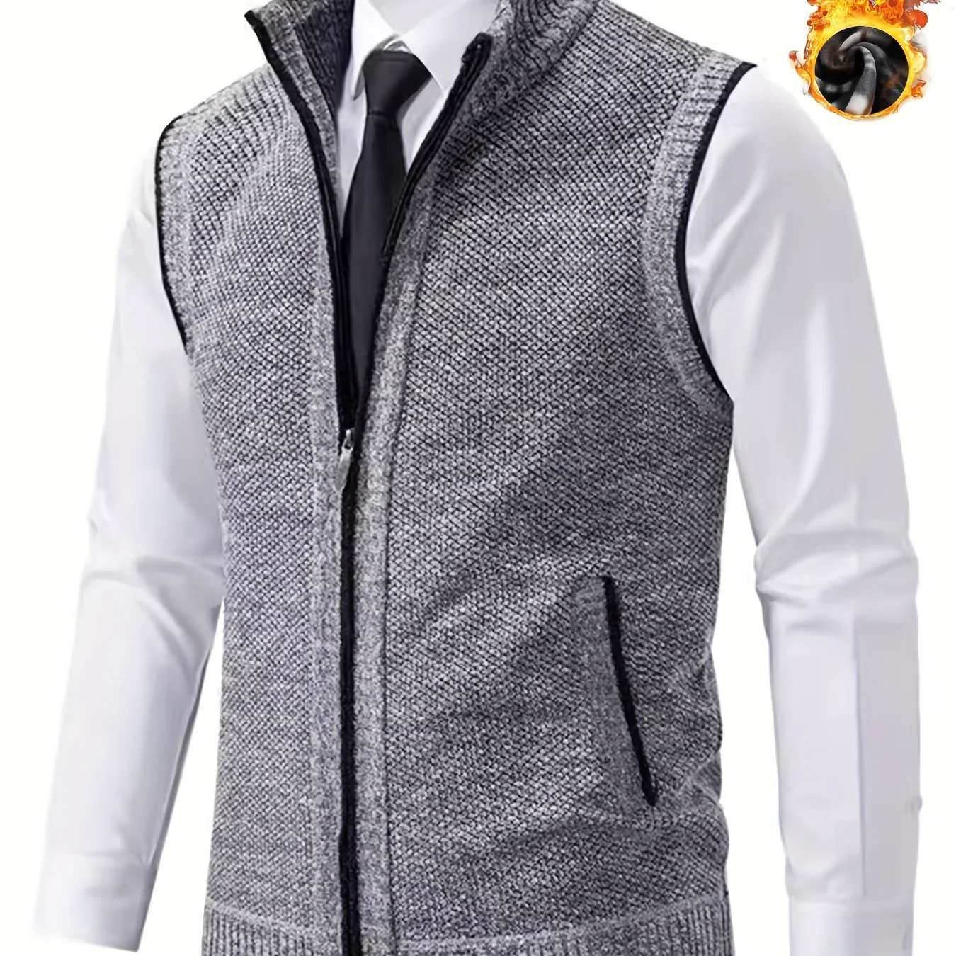 Men's Sleeveless Zip-Front Vest Jacket - Elegant Short-Sleeve Blazer with Collar & Real Pockets, Machine Washable Tailored Fit for Office, Semi-Formal & Casual Wear - Coat (No Belt Required) - Image 13