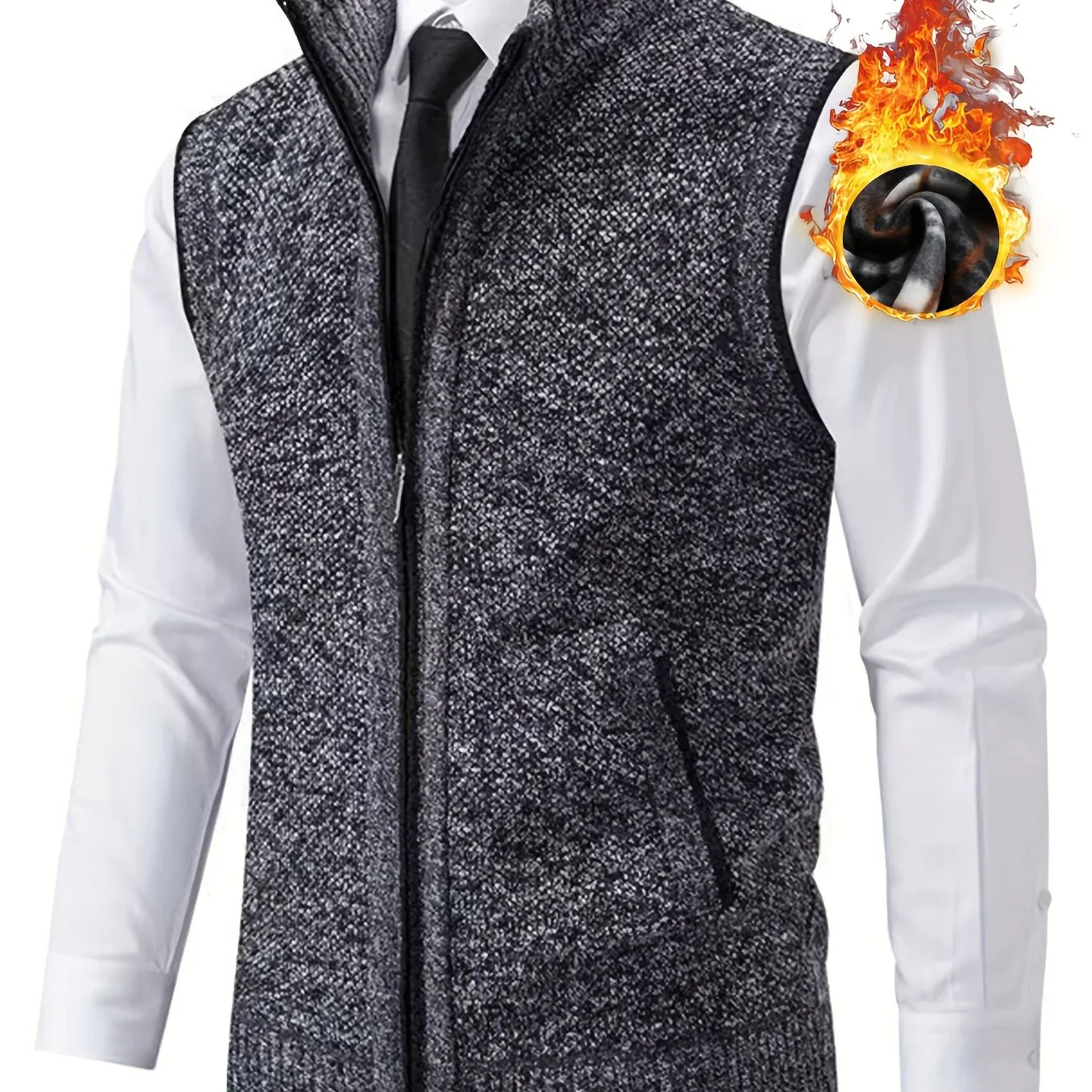 Men's Sleeveless Zip-Front Vest Jacket - Elegant Short-Sleeve Blazer with Collar & Real Pockets, Machine Washable Tailored Fit for Office, Semi-Formal & Casual Wear - Coat (No Belt Required) - Image 14