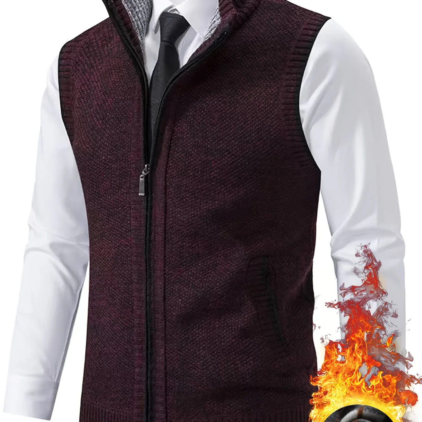 Men's Sleeveless Zip-Front Vest Jacket - Elegant Short-Sleeve Blazer with Collar & Real Pockets, Machine Washable Tailored Fit for Office, Semi-Formal & Casual Wear - Coat (No Belt Required) - Image 15