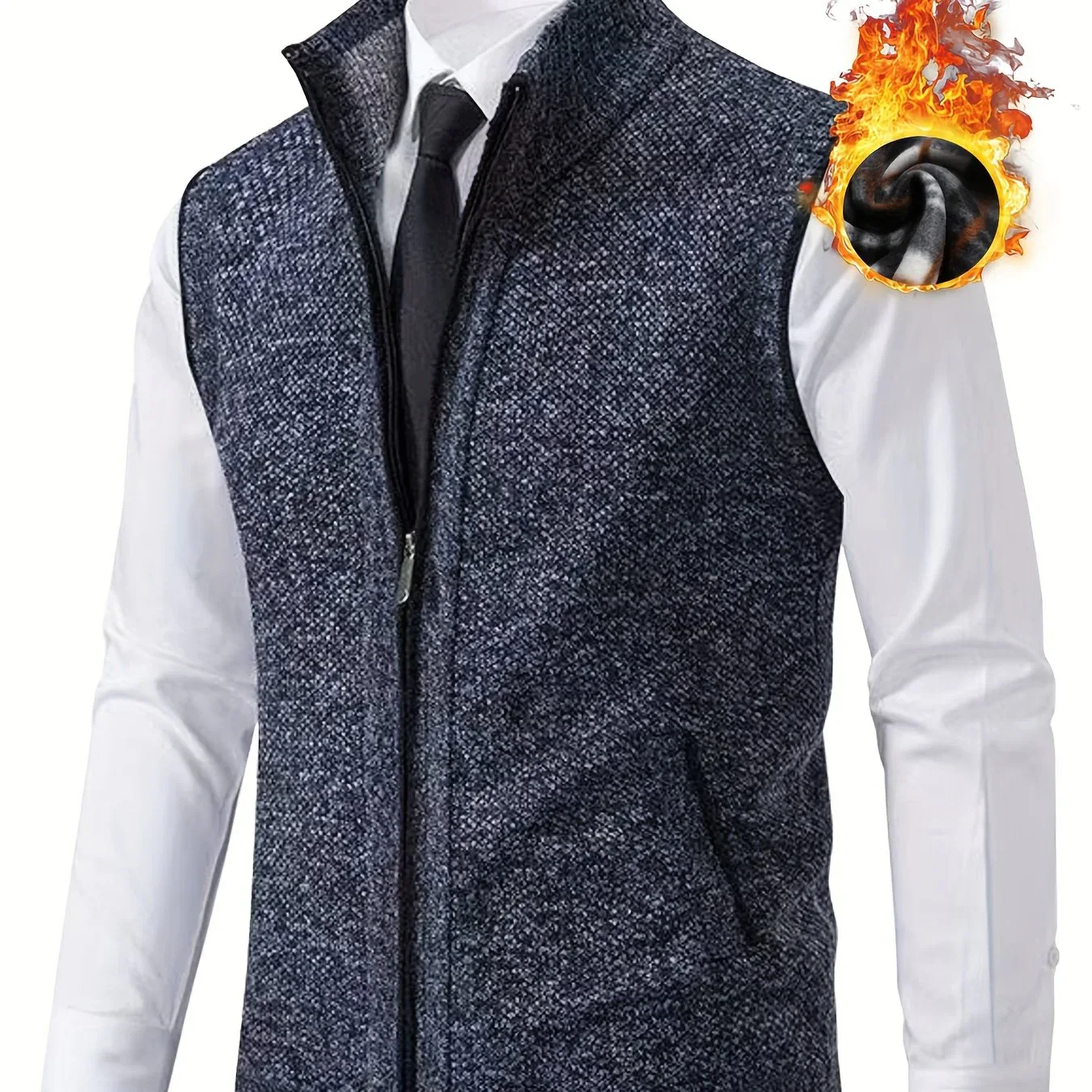 Men's Sleeveless Zip-Front Vest Jacket - Elegant Short-Sleeve Blazer with Collar & Real Pockets, Machine Washable Tailored Fit for Office, Semi-Formal & Casual Wear - Coat (No Belt Required) - Image 16