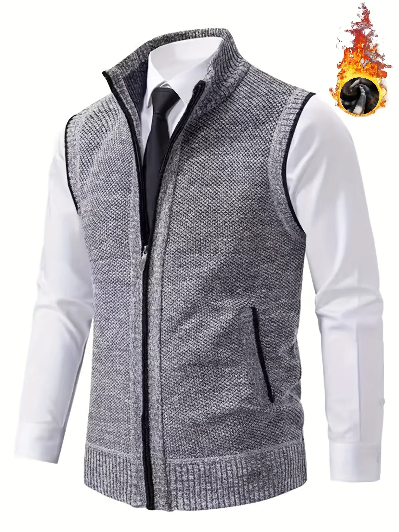 Men's Sleeveless Zip-Front Vest Jacket - Elegant Short-Sleeve Blazer with Collar & Real Pockets, Machine Washable Tailored Fit for Office, Semi-Formal & Casual Wear - Coat (No Belt Required) - Image 2