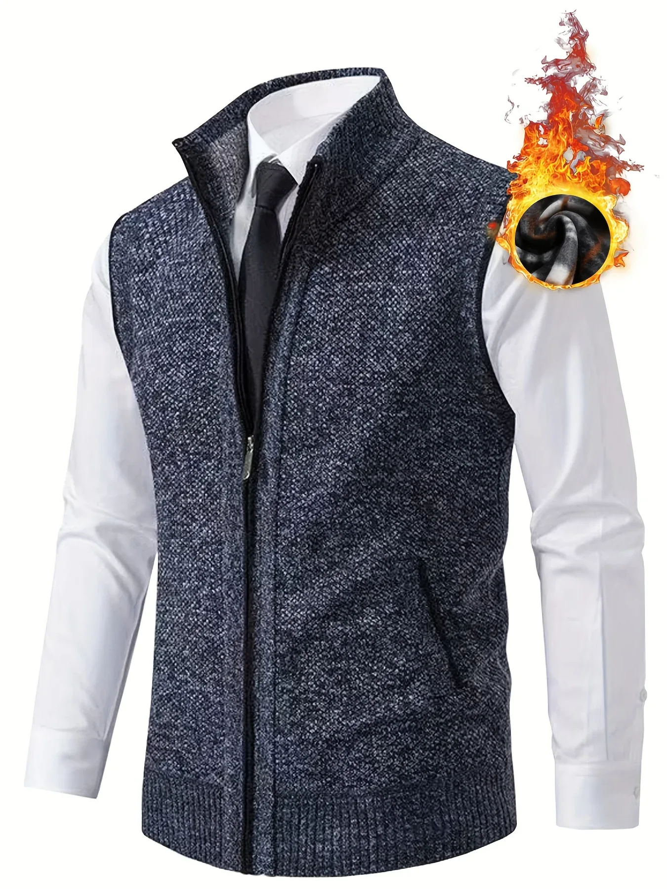 Men's Sleeveless Zip-Front Vest Jacket - Elegant Short-Sleeve Blazer with Collar & Real Pockets, Machine Washable Tailored Fit for Office, Semi-Formal & Casual Wear - Coat (No Belt Required) - Image 3