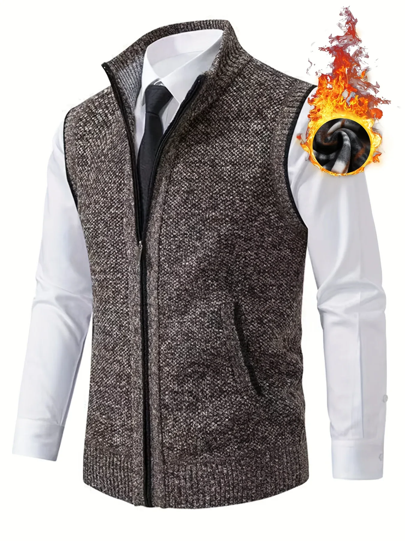Men's Sleeveless Zip-Front Vest Jacket - Elegant Short-Sleeve Blazer with Collar & Real Pockets, Machine Washable Tailored Fit for Office, Semi-Formal & Casual Wear - Coat (No Belt Required) - Image 5
