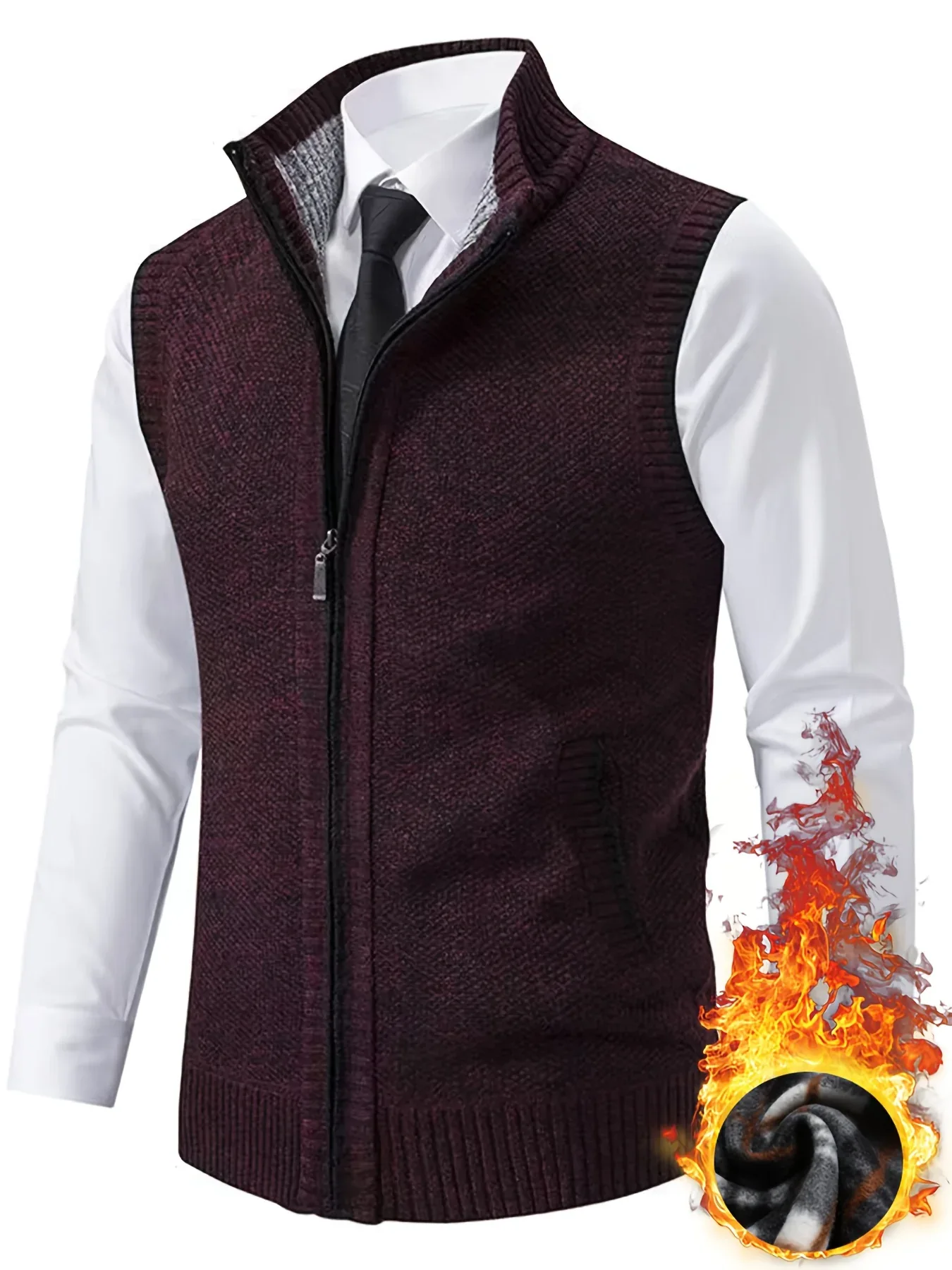 Men's Sleeveless Zip-Front Vest Jacket - Elegant Short-Sleeve Blazer with Collar & Real Pockets, Machine Washable Tailored Fit for Office, Semi-Formal & Casual Wear - Coat (No Belt Required) - Image 6