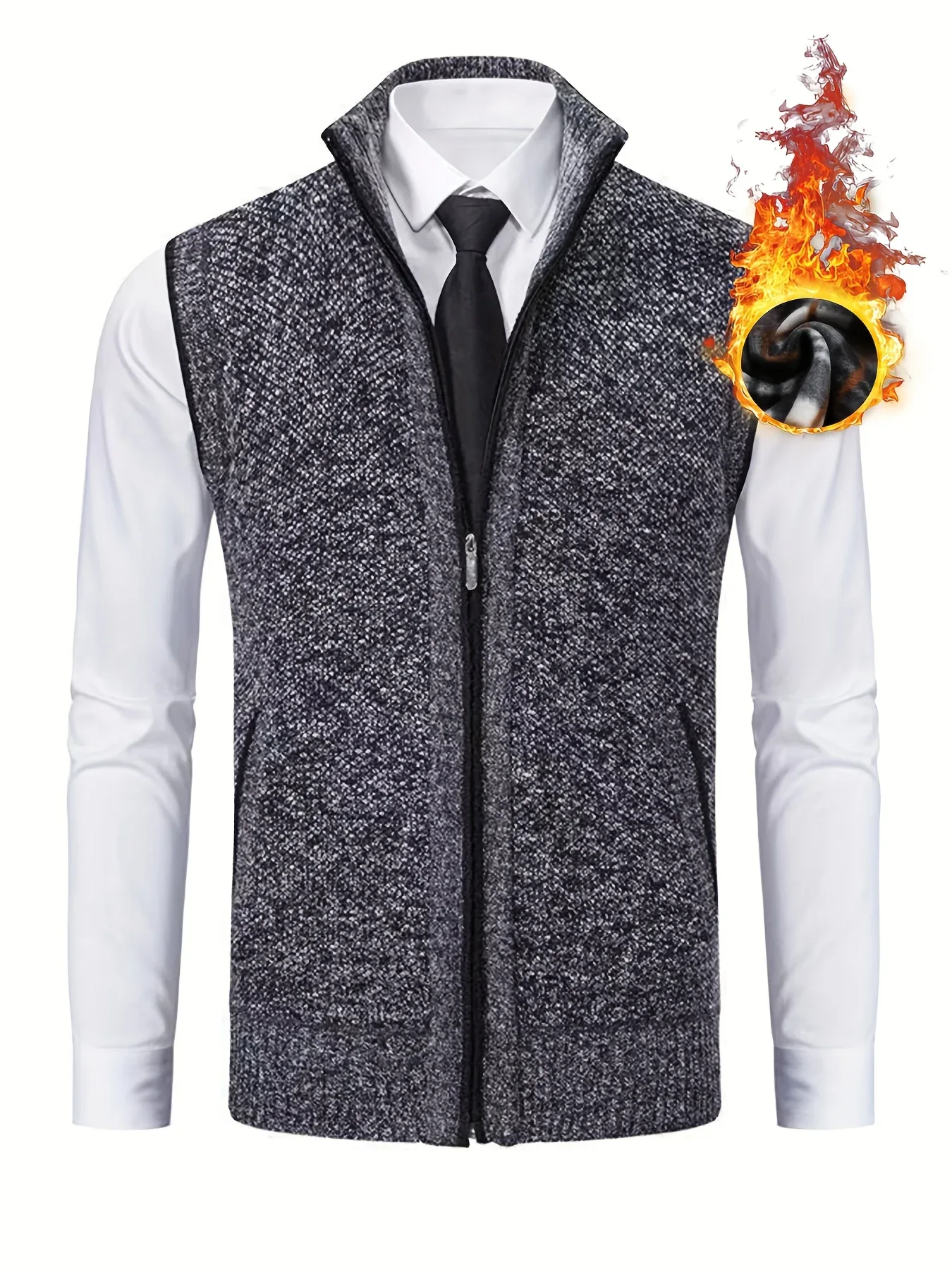 Men's Sleeveless Zip-Front Vest Jacket - Elegant Short-Sleeve Blazer with Collar & Real Pockets, Machine Washable Tailored Fit for Office, Semi-Formal & Casual Wear - Coat (No Belt Required) - Image 7